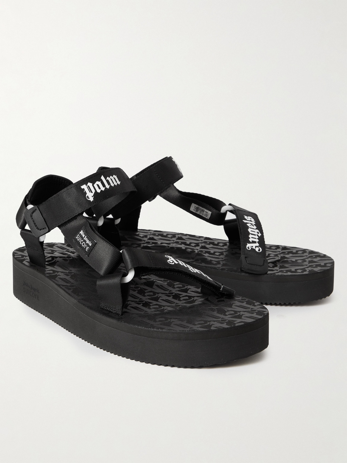 Shop Palm Angels Suicoke Depa Logo-print Webbing-trimmed Rubber Sandals In Black