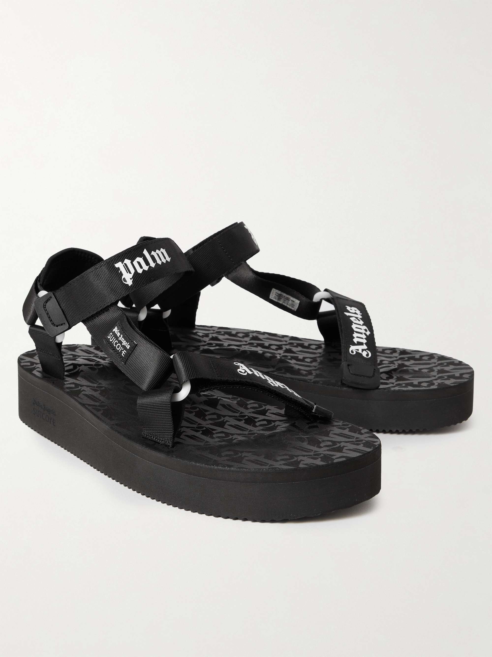 PALM ANGELS + Suicoke Depa Logo-Print Webbing-Trimmed Rubber Sandals ...