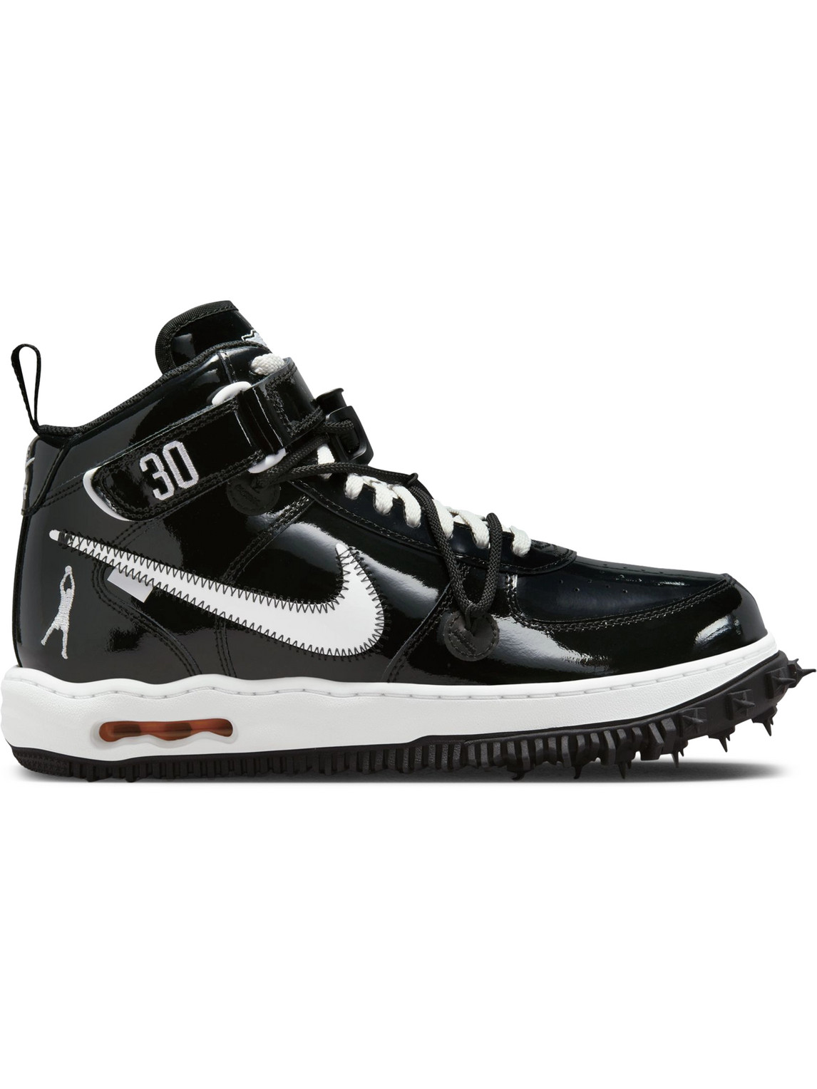 Nike Off-white Air Force 1 Mid Patent-leather Sneakers In Black