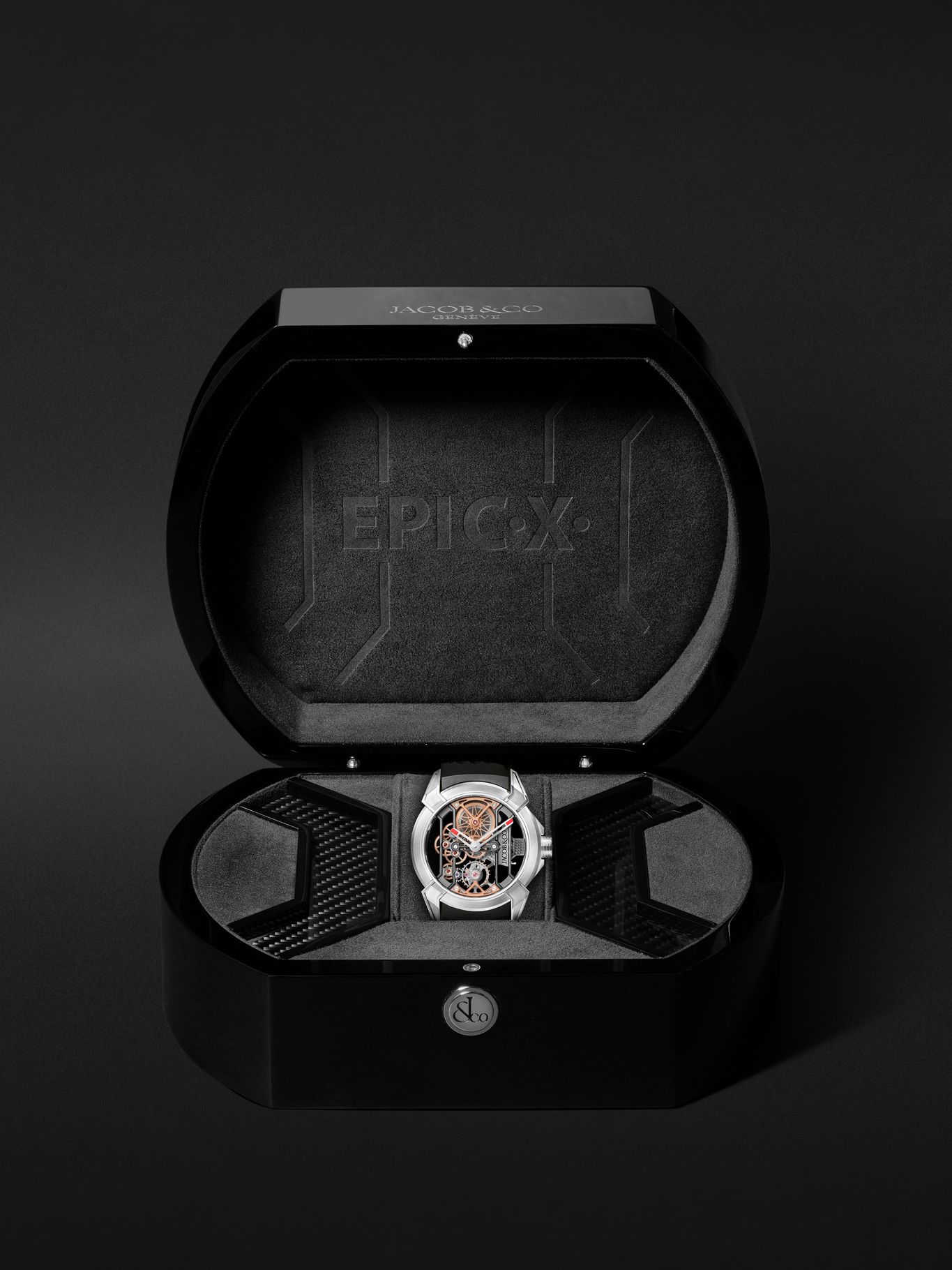 JACOB & CO. Epic X Hand-Wound Skeleton 44mm Titanium and Rubber Watch ...