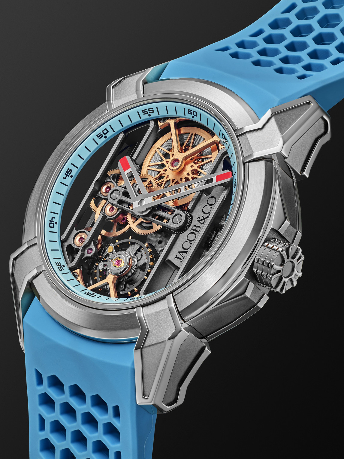 Shop Jacob & Co. Epic X Limited Edition Hand-wound Skeleton 44mm Titanium And Rubber Watch, Ref. No. Ex110.20.aa.aj In Blue