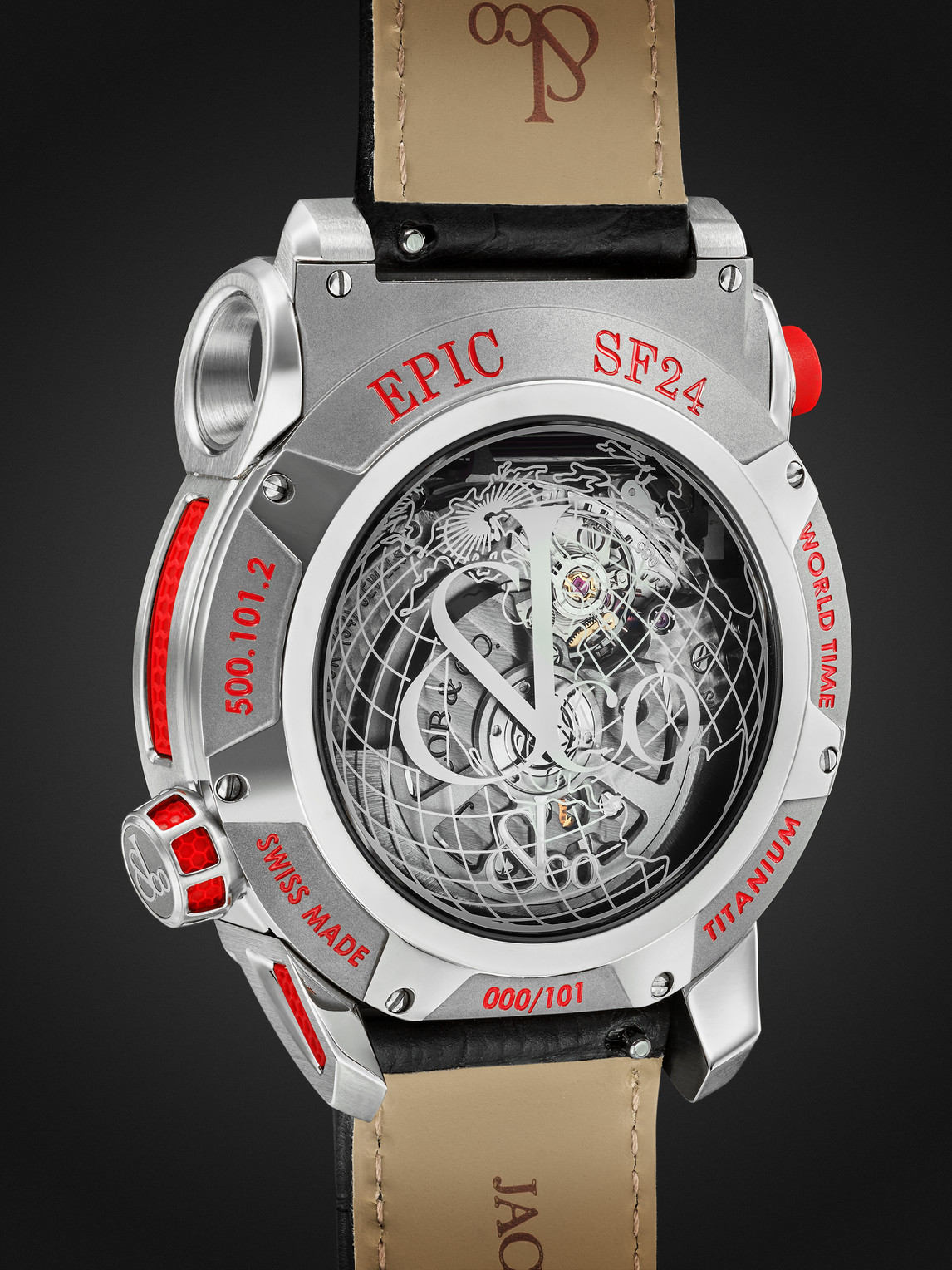 Shop Jacob & Co. Epic Sf24 Racing Limited Edition Automatic 45mm Titanium And Leather Watch, Ref. No Es101.20.ns.yr.a In Red