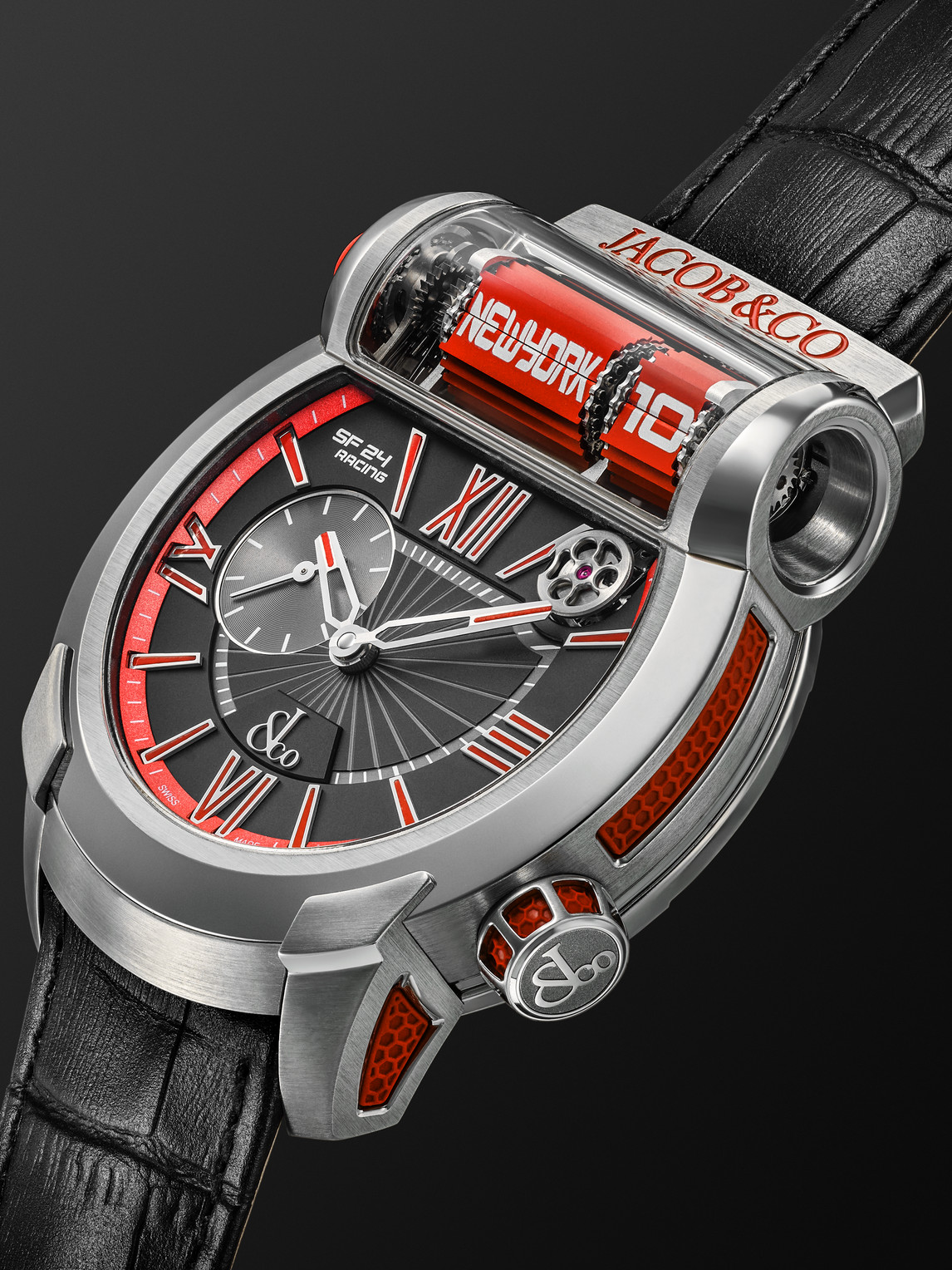 Shop Jacob & Co. Epic Sf24 Racing Limited Edition Automatic 45mm Titanium And Leather Watch, Ref. No Es101.20.ns.yr.a In Red