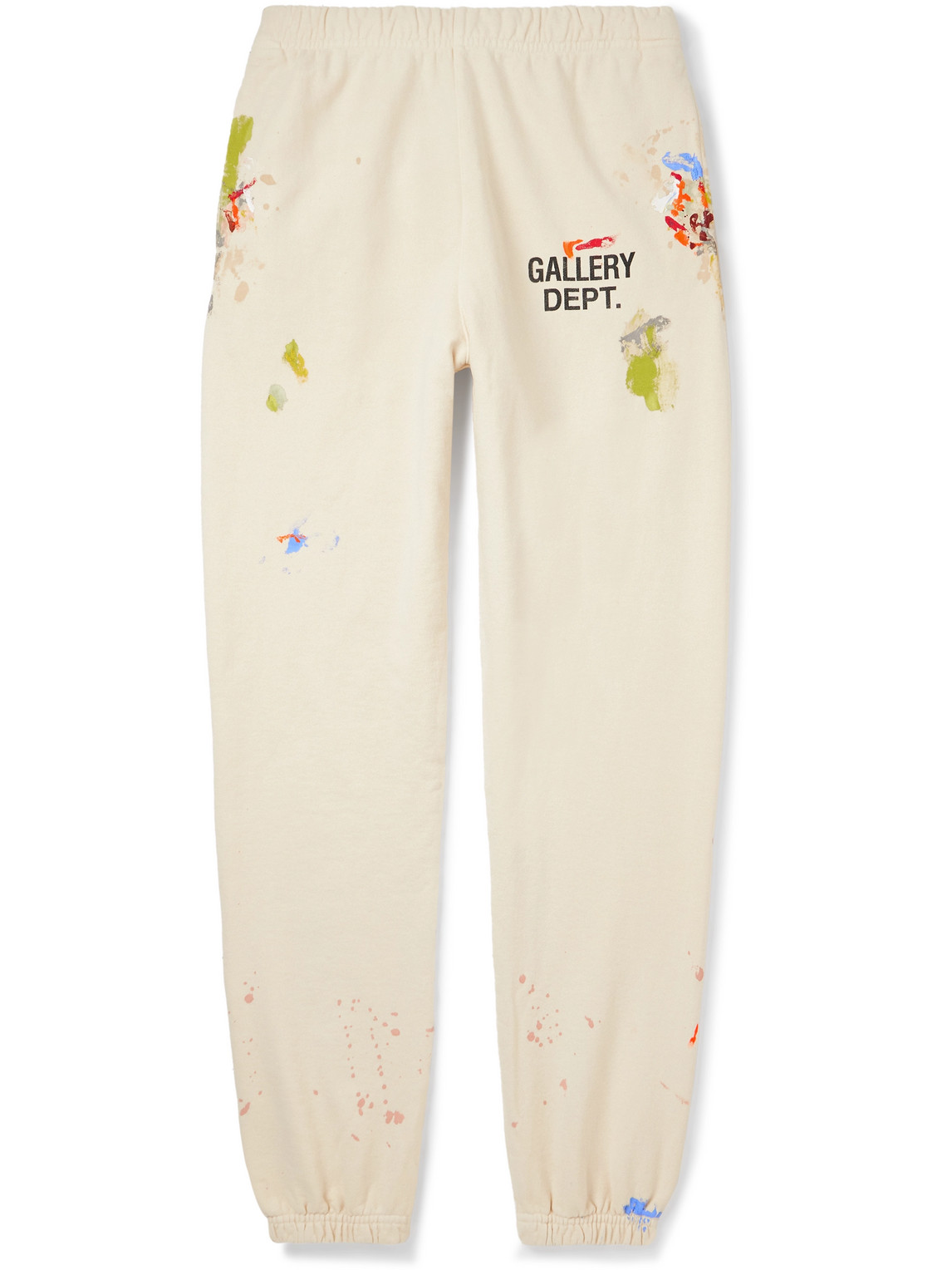 Gallery Dept. Tapered Logo-print Paint-splattered Cotton-jersey Sweatpants In Neutrals