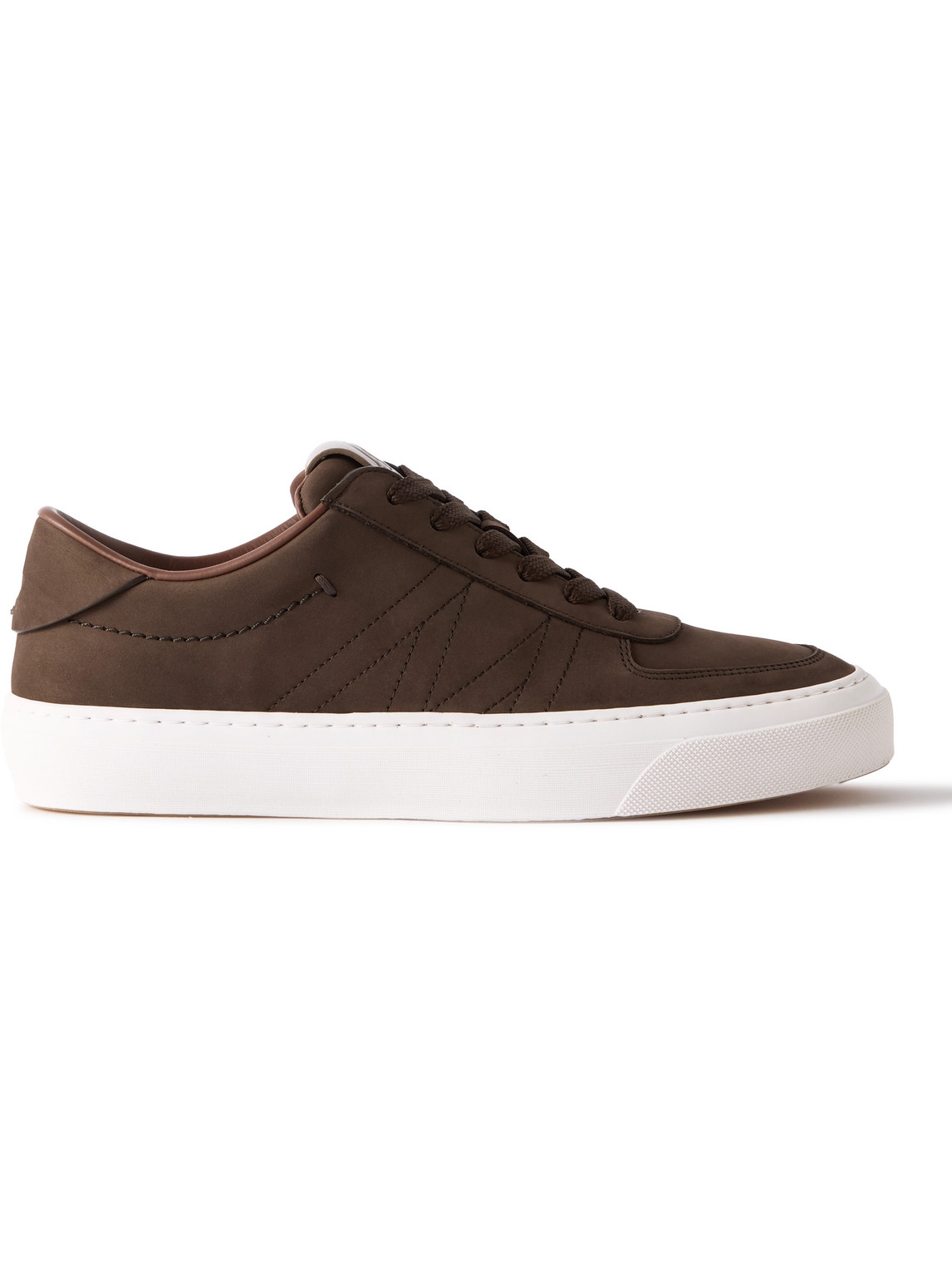 Moncler Monclub Embroidered Suede Sneakers In Brown