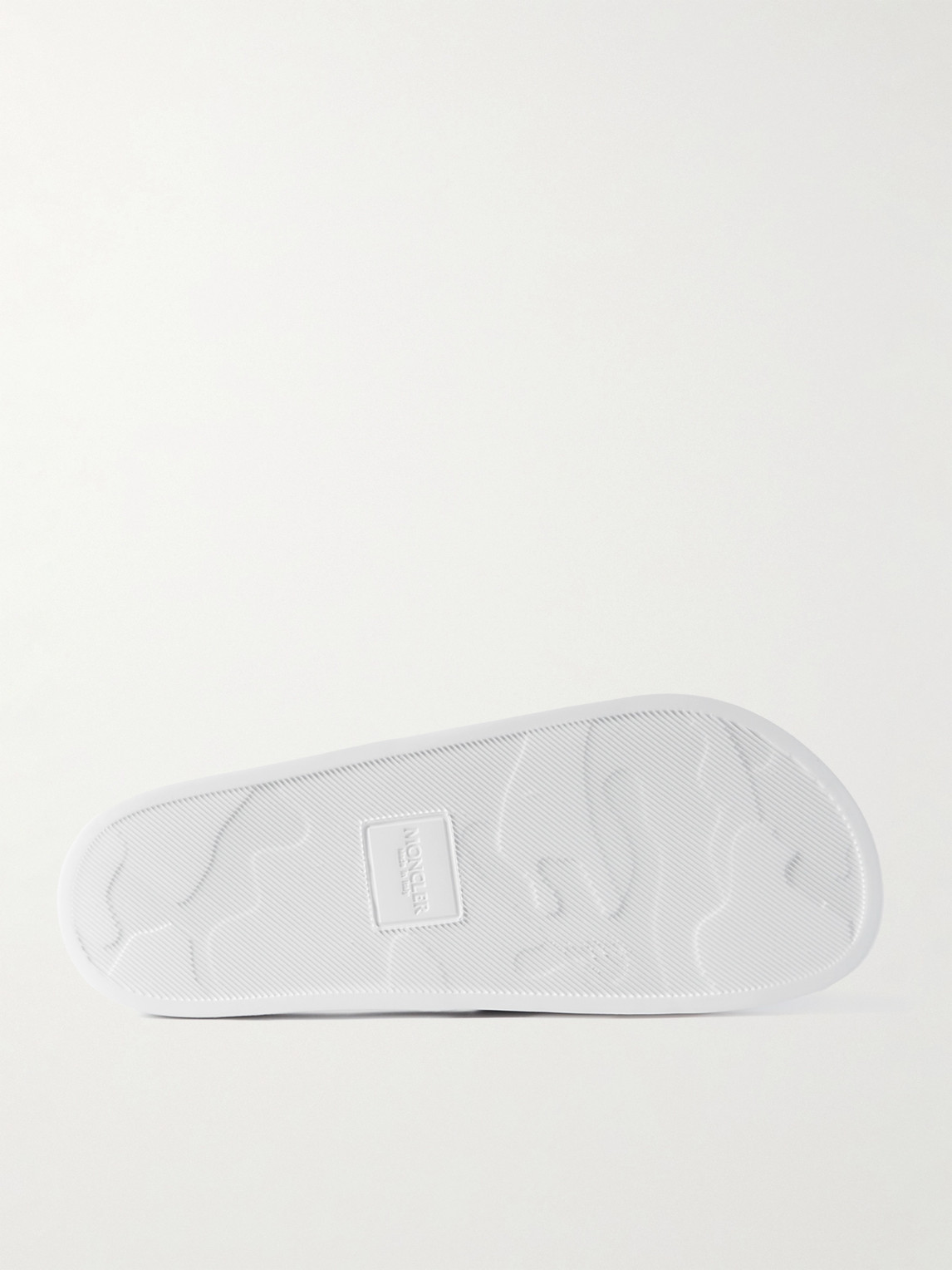 Shop Moncler Basile Logo-embossed Striped Rubber Slides In White