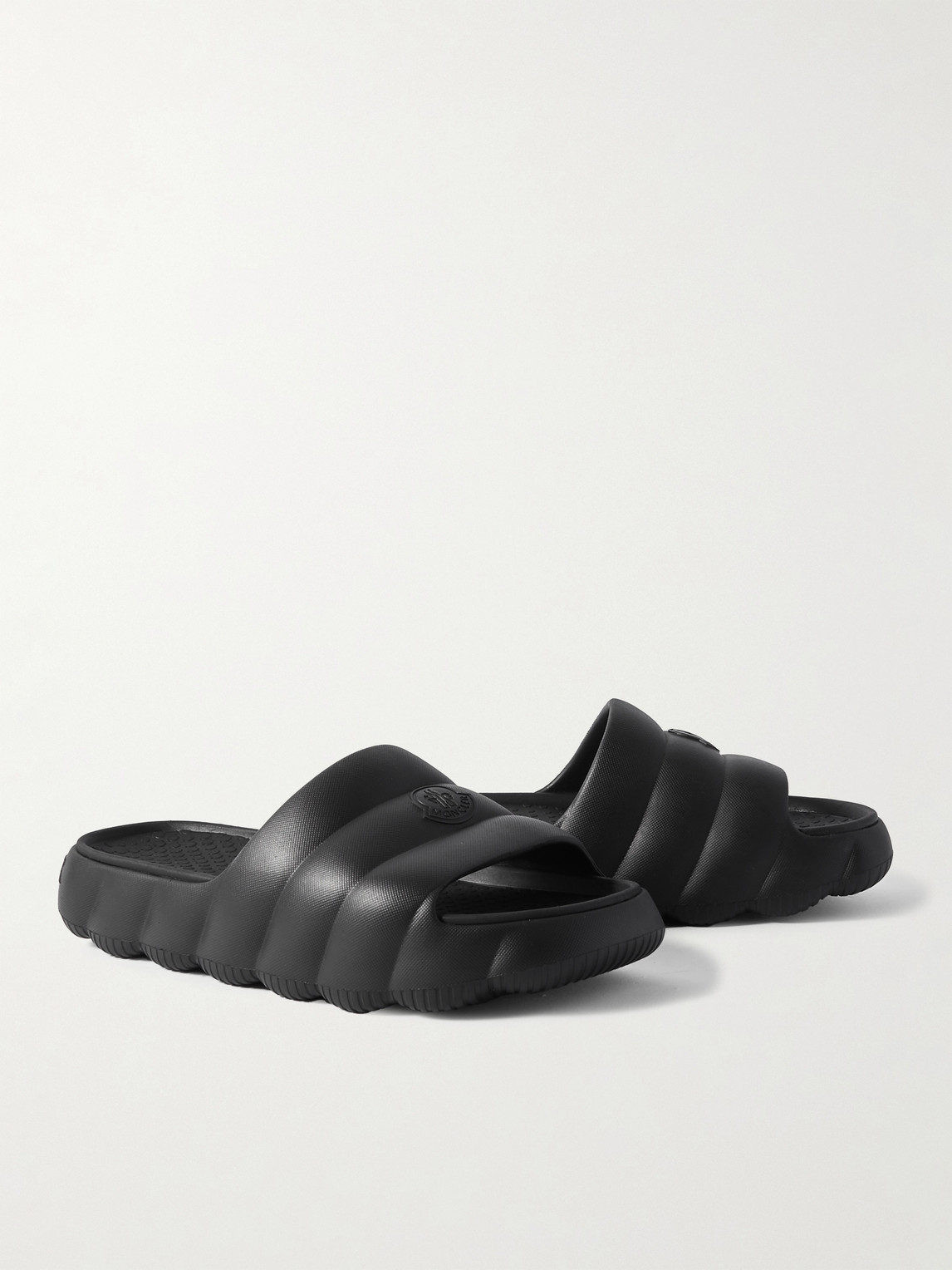 Shop Moncler Lilo Logo-embossed Rubber Slides In Black