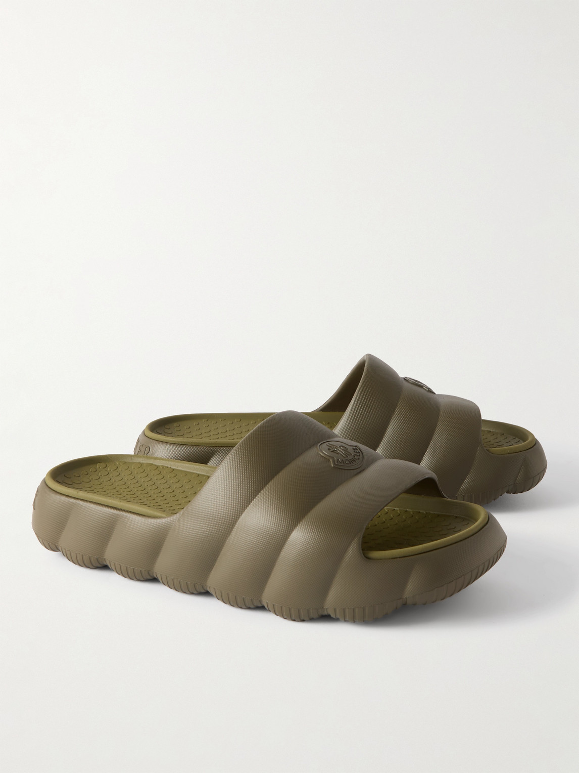 Shop Moncler Lilo Rubber Slides In Green