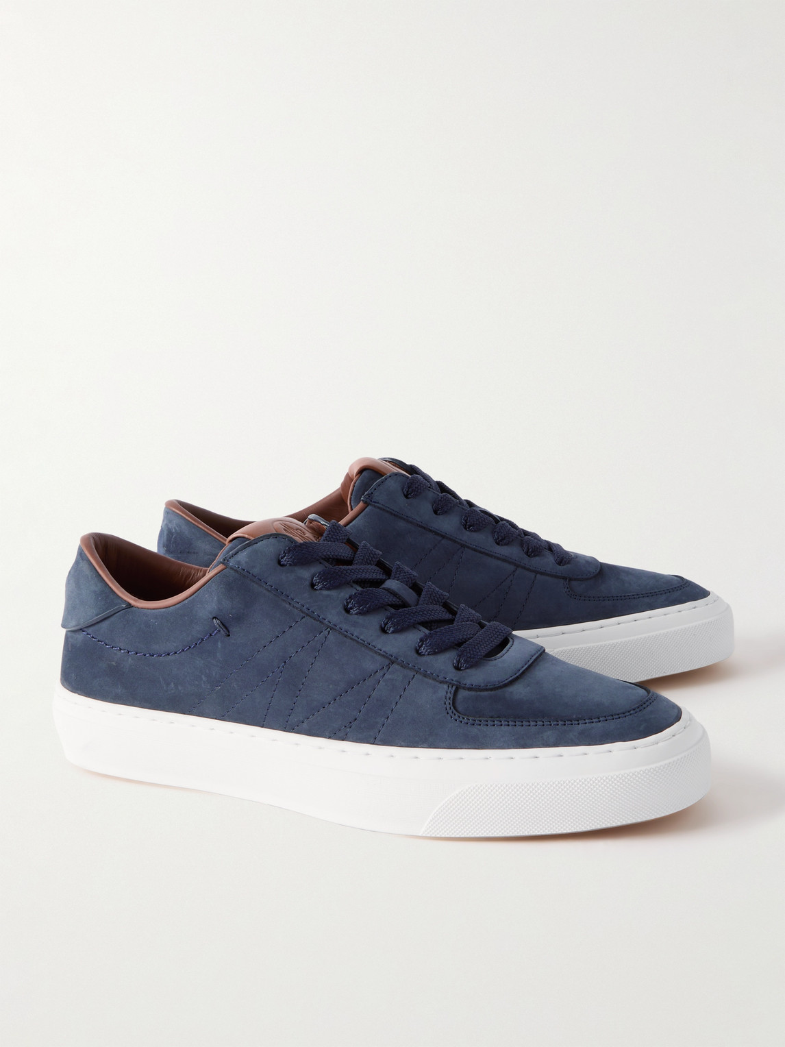 Shop Moncler Monclub Embroidered Suede Sneakers In Blue