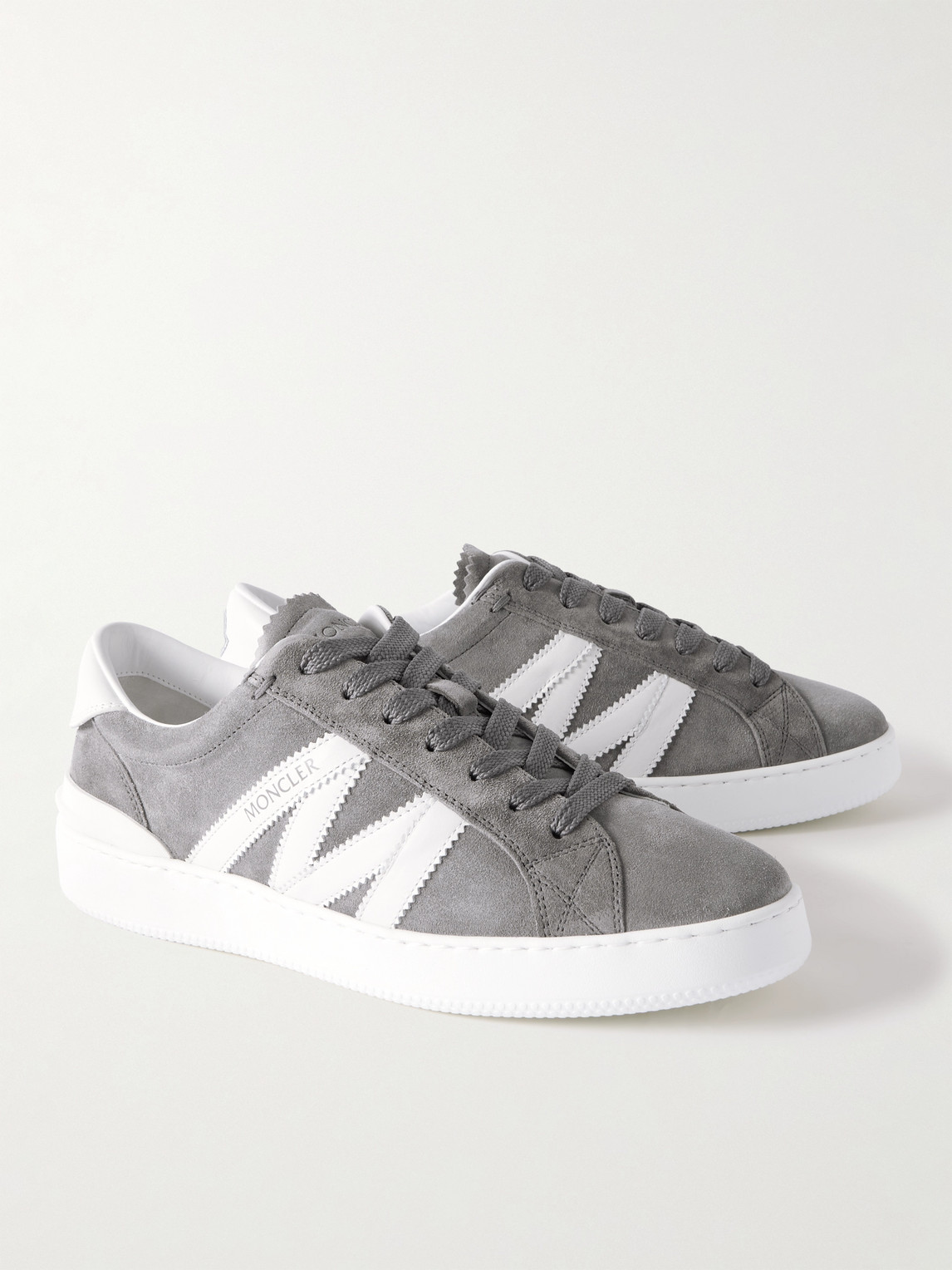 Shop Moncler Monaco Leather-trimmed Suede Sneakers In Gray