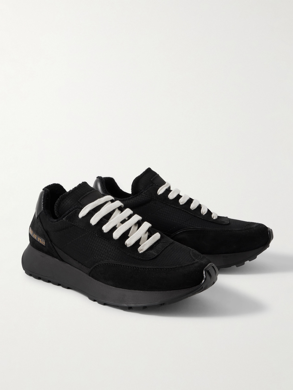 Shop Common Projects Track Classic Leather And Suede-trimmed Ripstop Sneakers In Black
