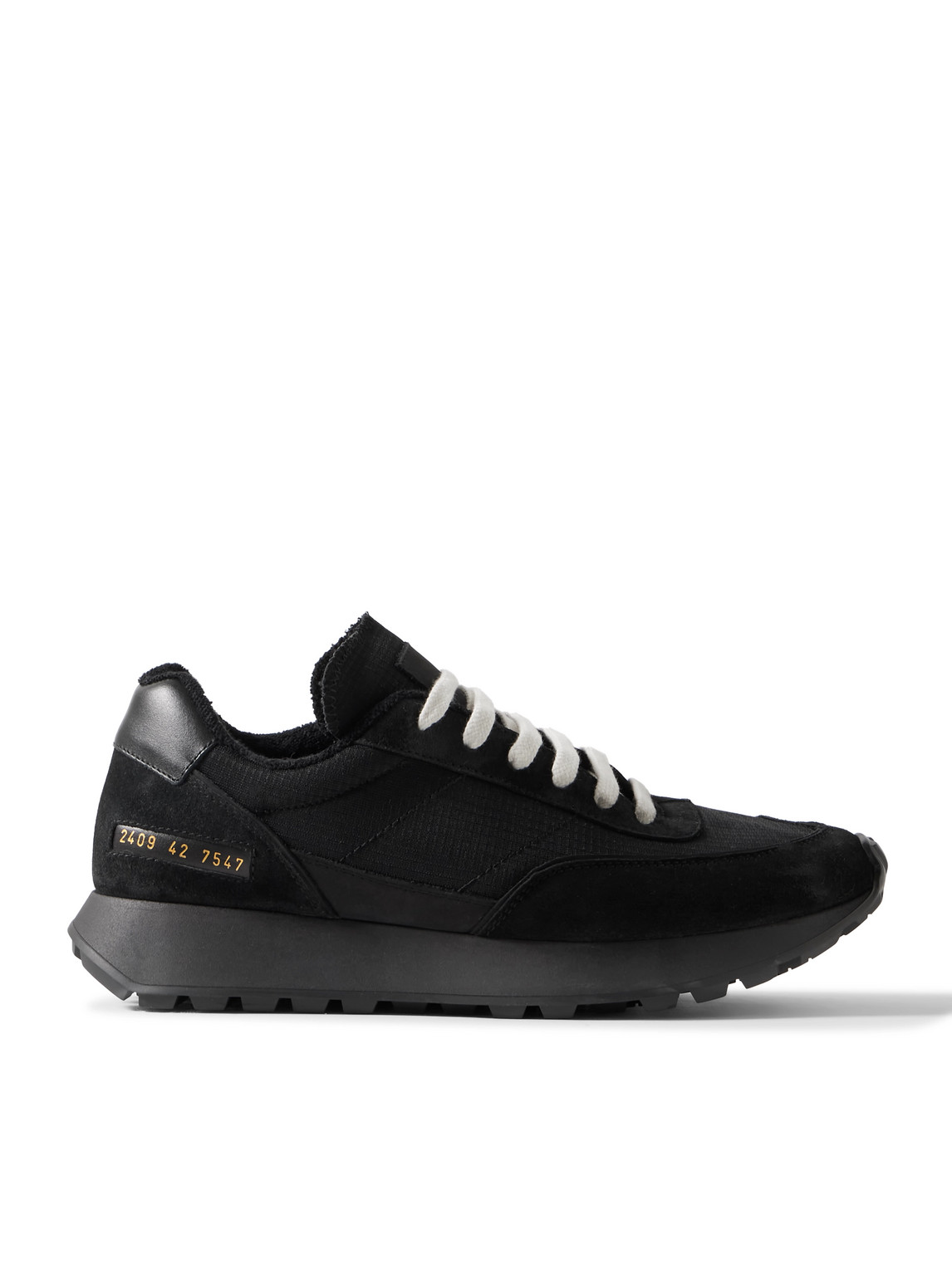 Shop Common Projects Track Classic Leather And Suede-trimmed Ripstop Sneakers In Black