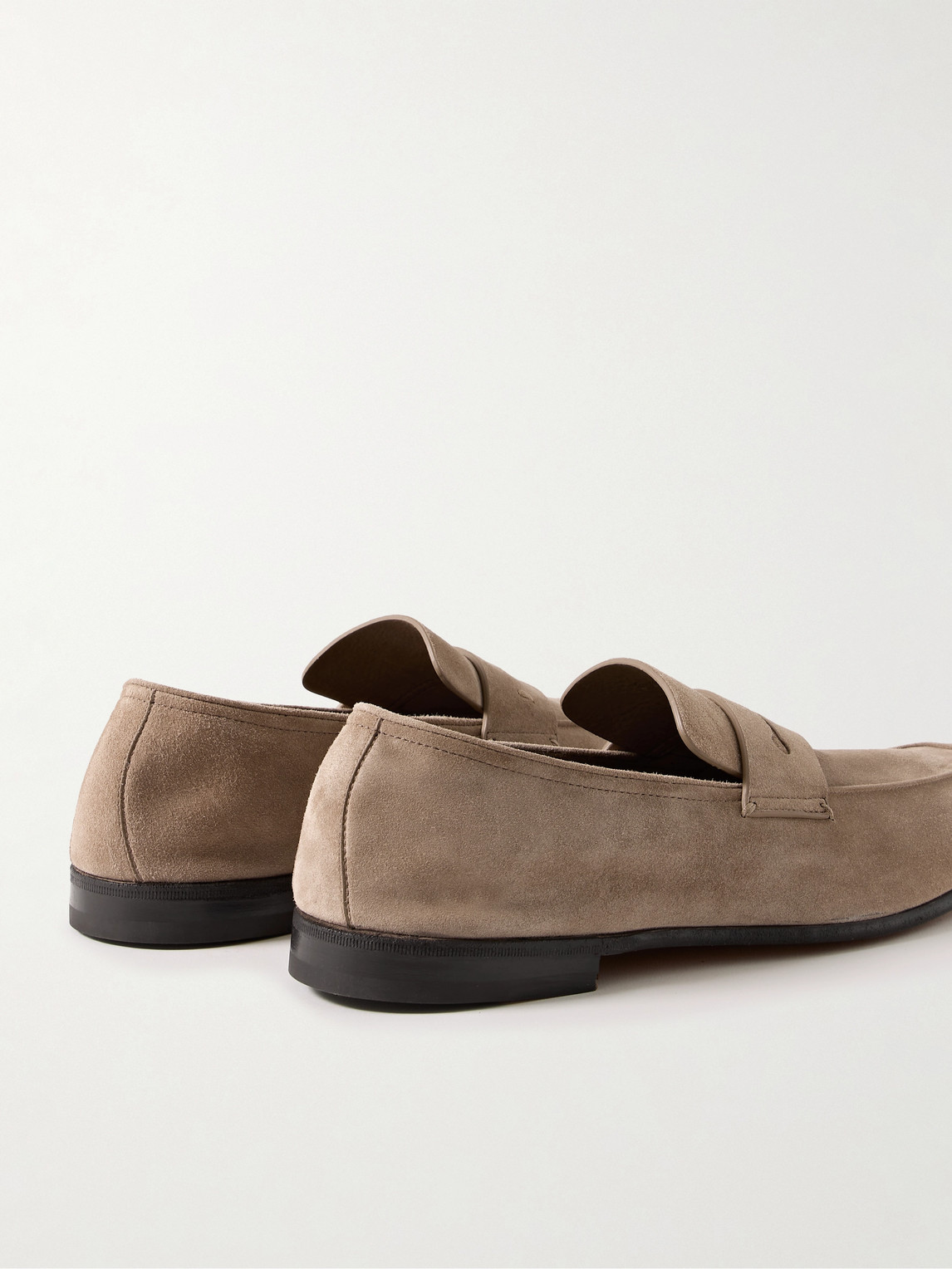 Shop Zegna L'asola Suede Penny Loafers In Neutrals