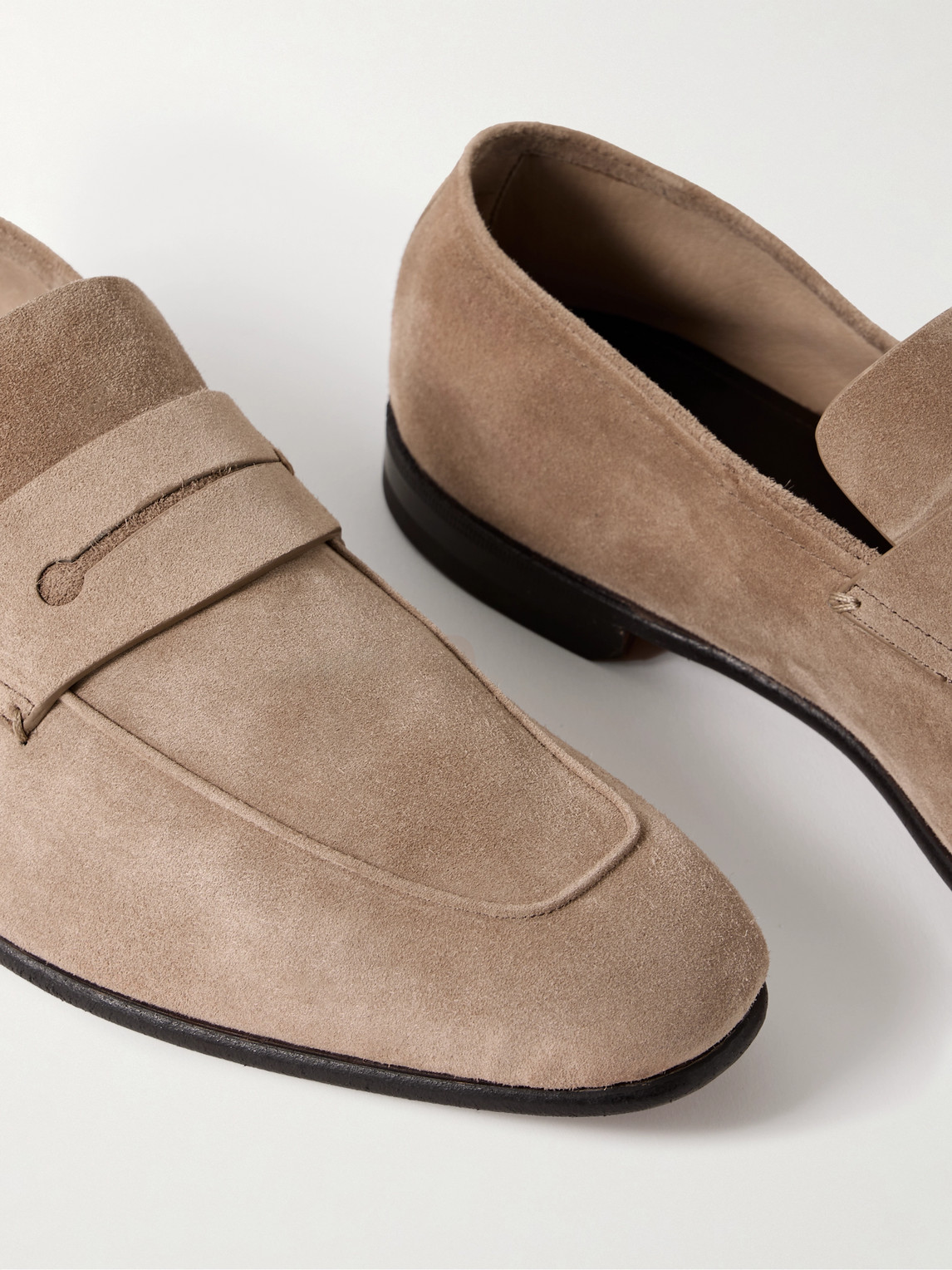 Shop Zegna L'asola Suede Penny Loafers In Neutrals