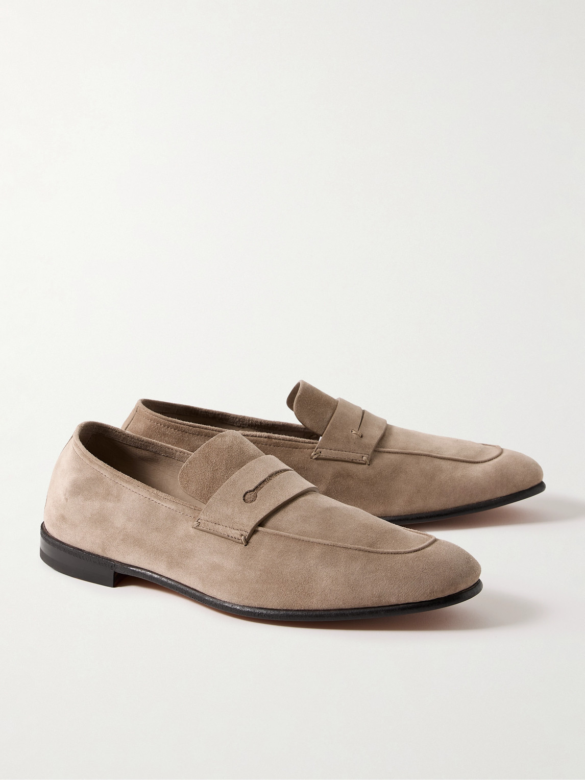 Shop Zegna L'asola Suede Penny Loafers In Neutrals