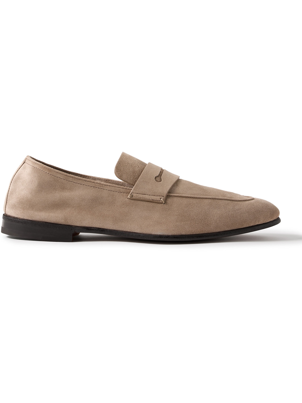 Shop Zegna L'asola Suede Penny Loafers In Neutrals