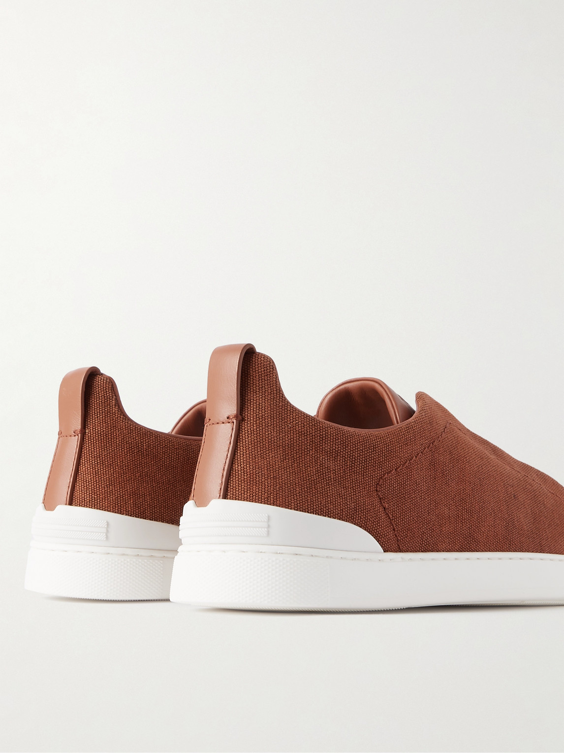 Zegna Triple Stitch Leather Low-top Sneakers In Orange