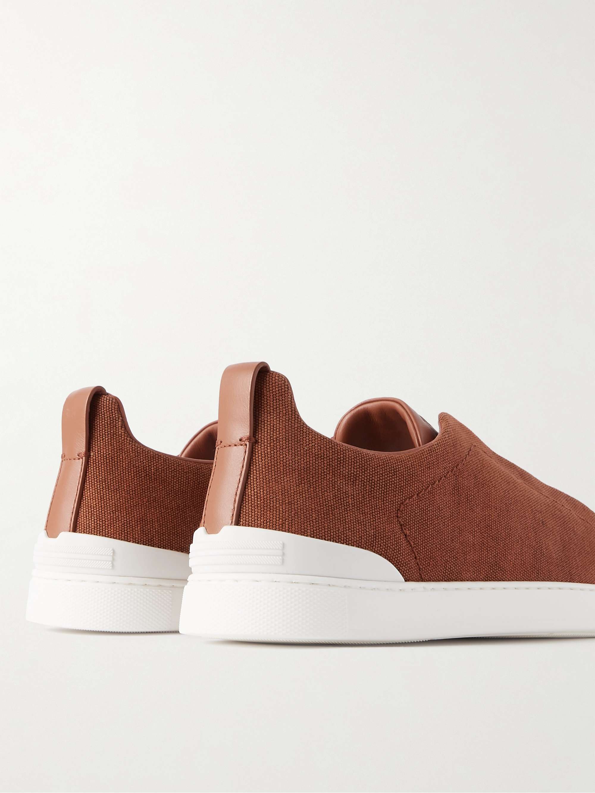 ZEGNA Leather-Trimmed Canvas Slip-On Sneakers
