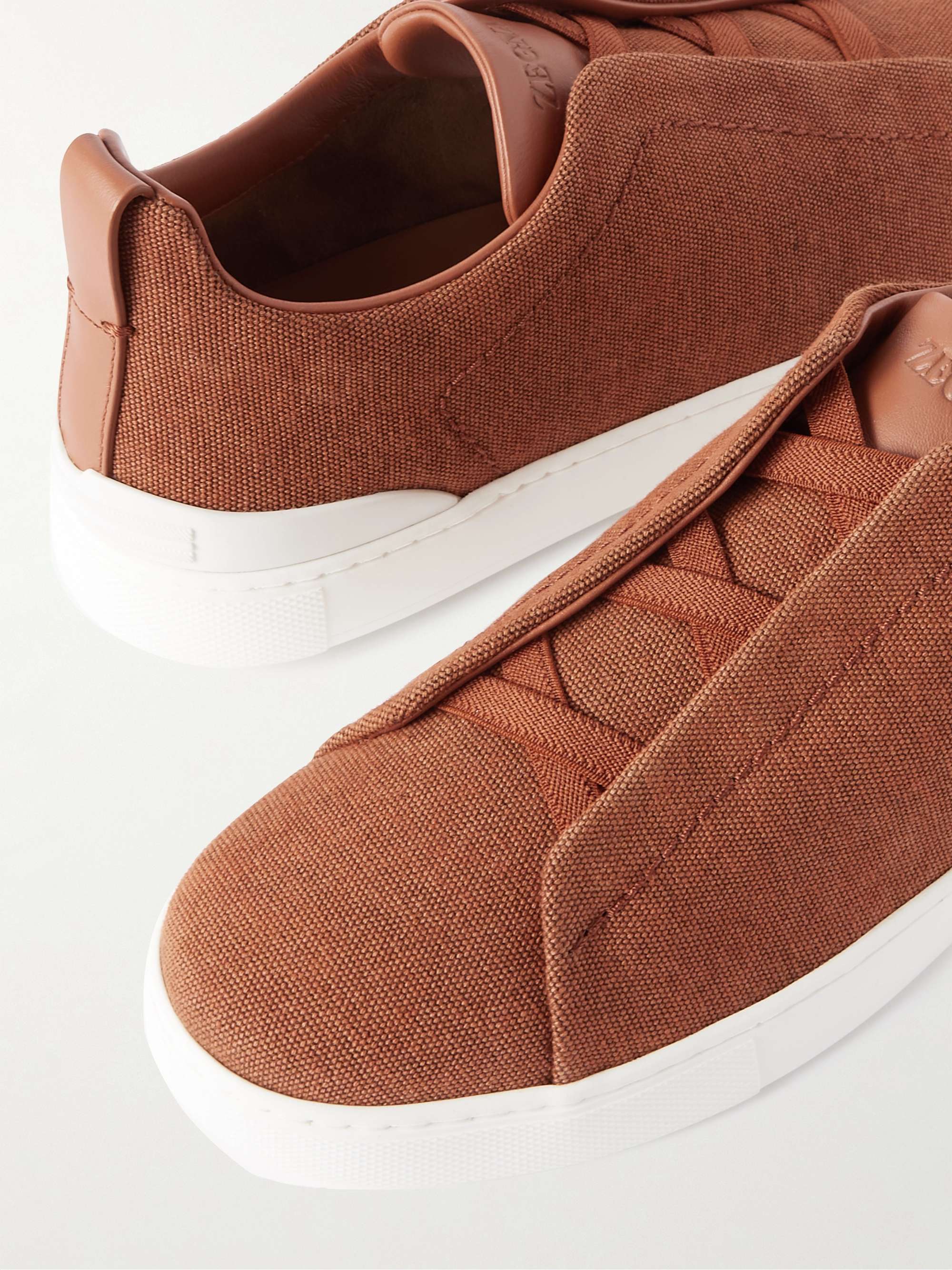 ZEGNA Leather-Trimmed Canvas Slip-On Sneakers