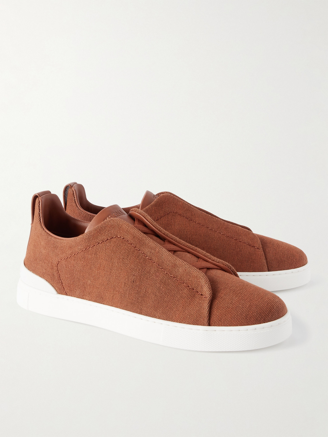 Zegna Triple Stitch Leather Low-top Sneakers In Orange