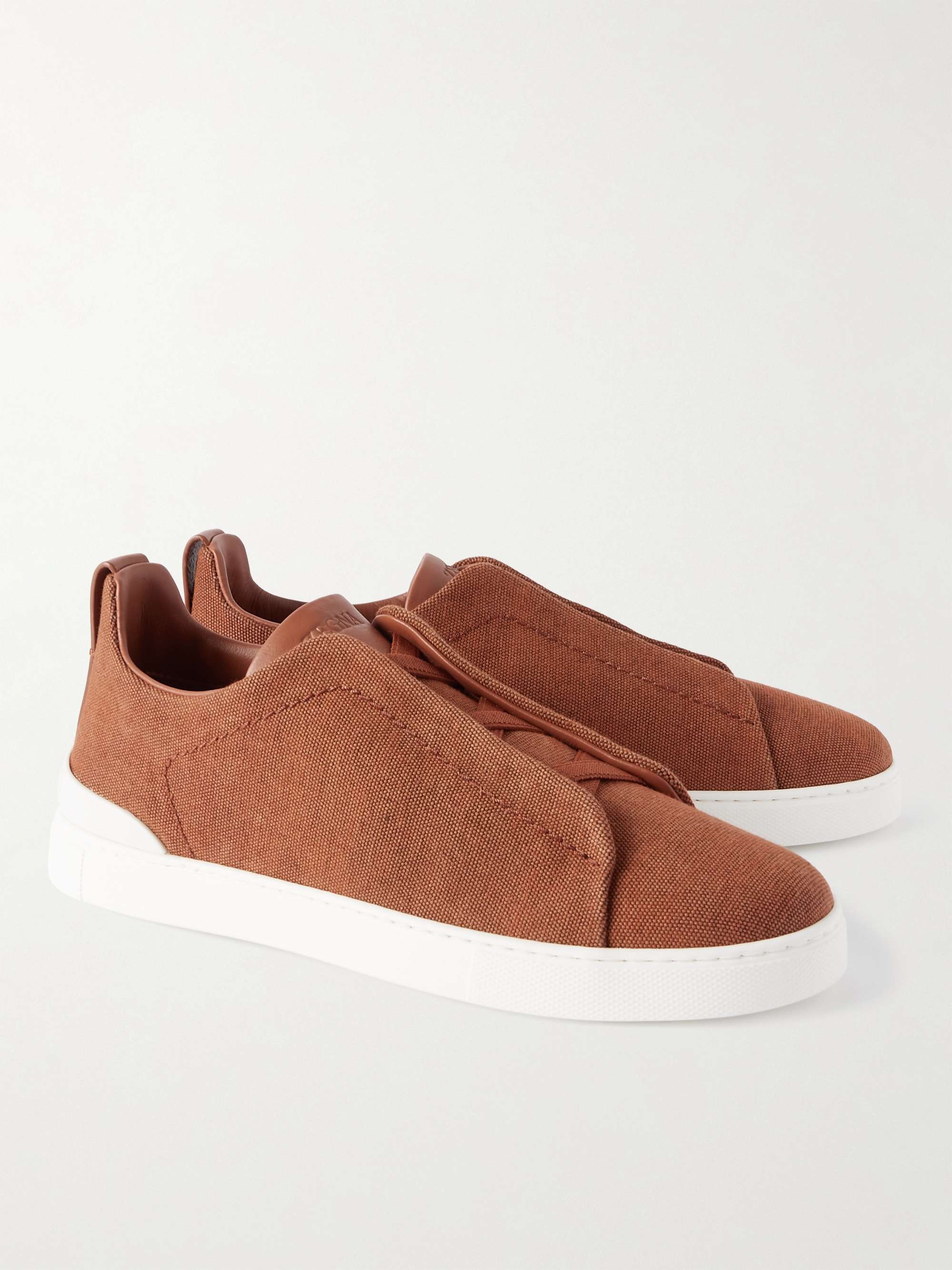 ZEGNA Leather-Trimmed Canvas Slip-On Sneakers