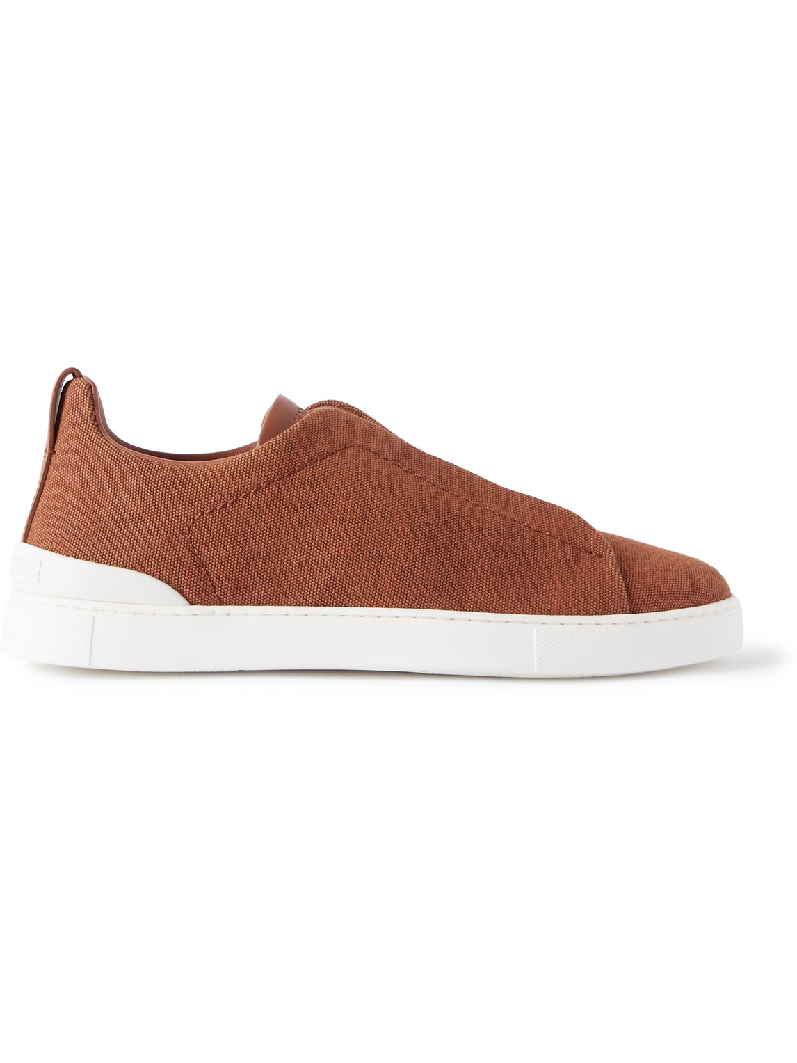 Zegna Triple Stitch Leather Low-top Sneakers In Orange