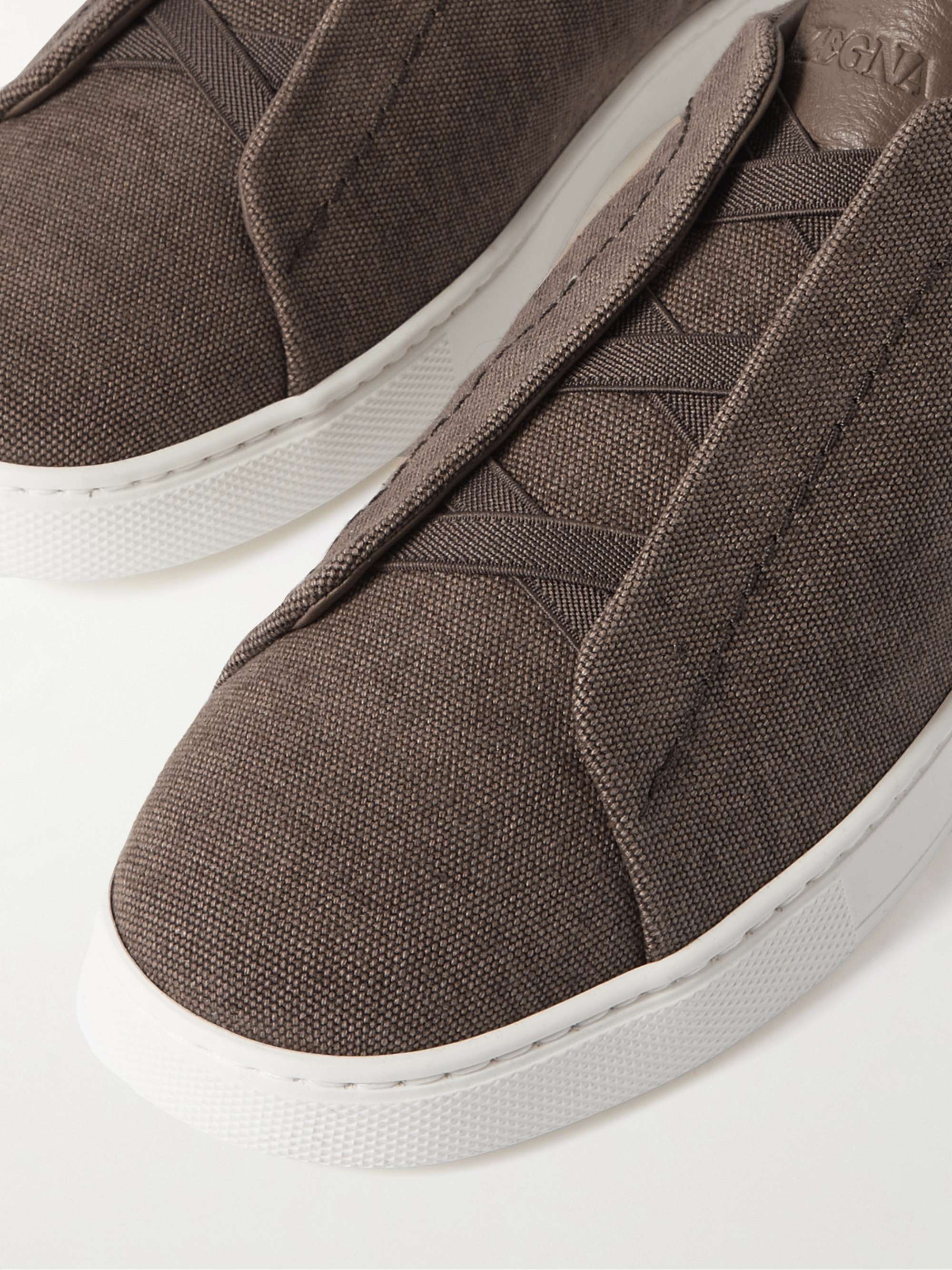 ZEGNA Leather-Trimmed Canvas Slip-On Sneakers