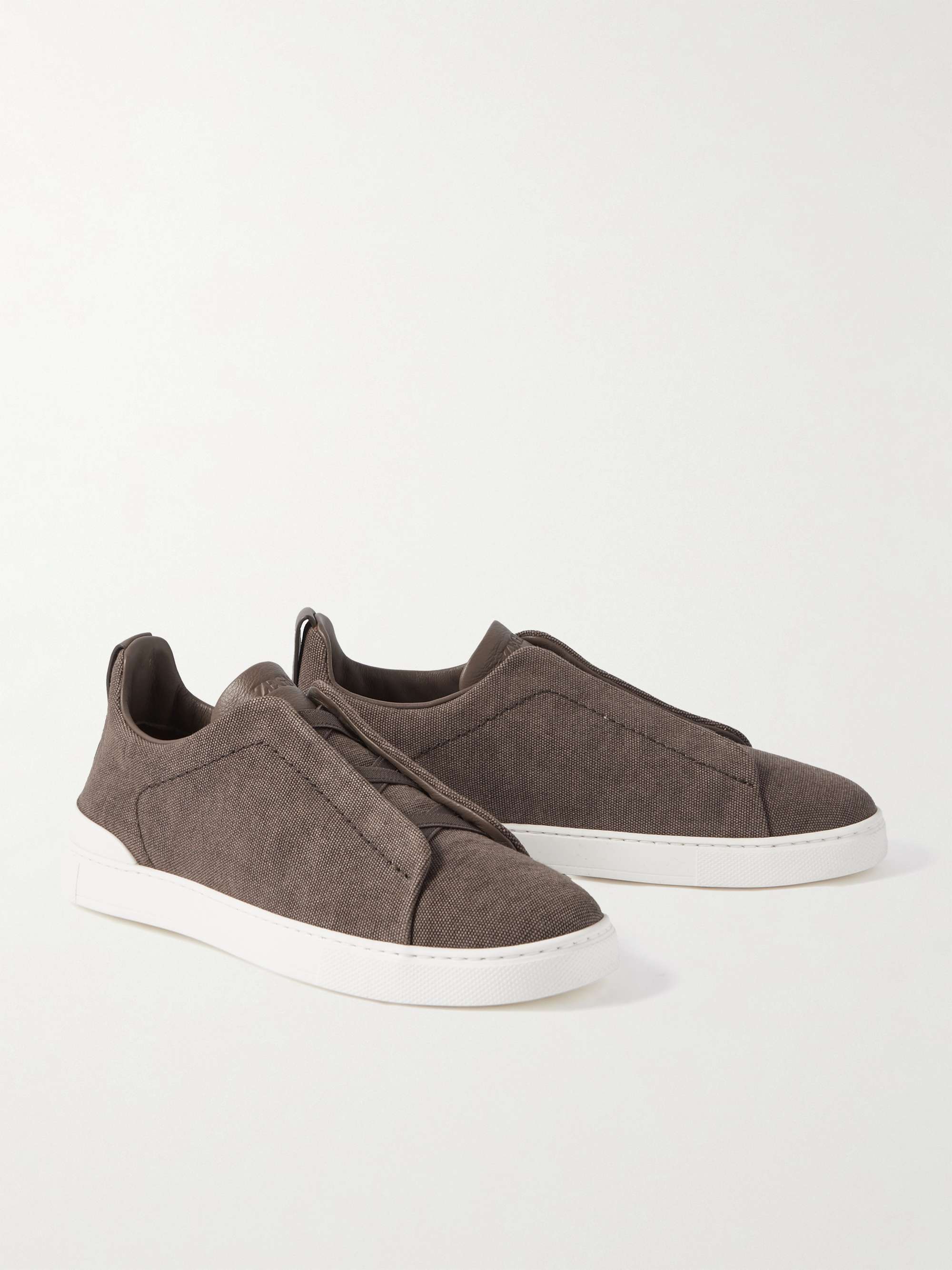 ZEGNA Leather-Trimmed Canvas Slip-On Sneakers