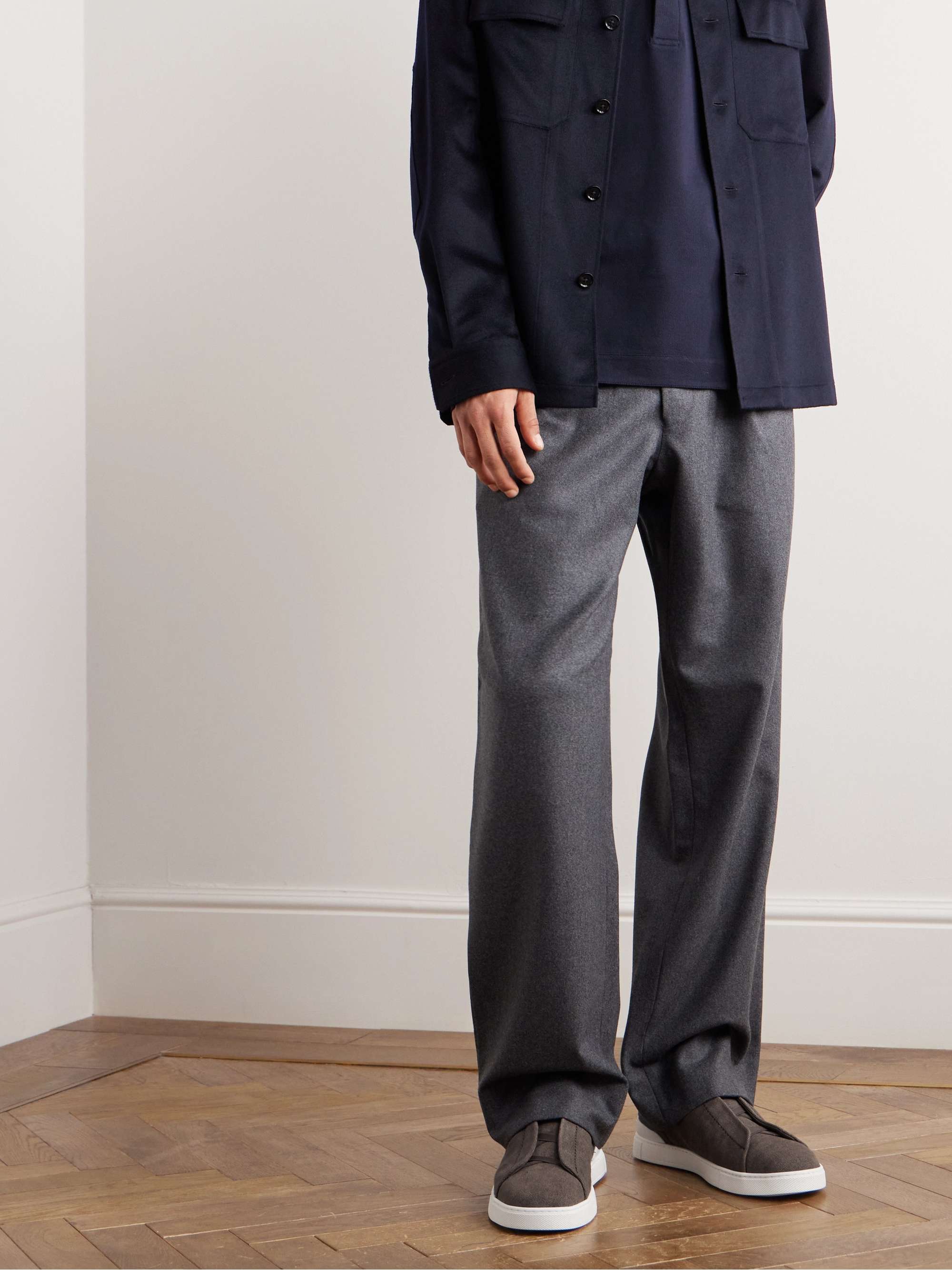 ZEGNA Leather-Trimmed Canvas Slip-On Sneakers