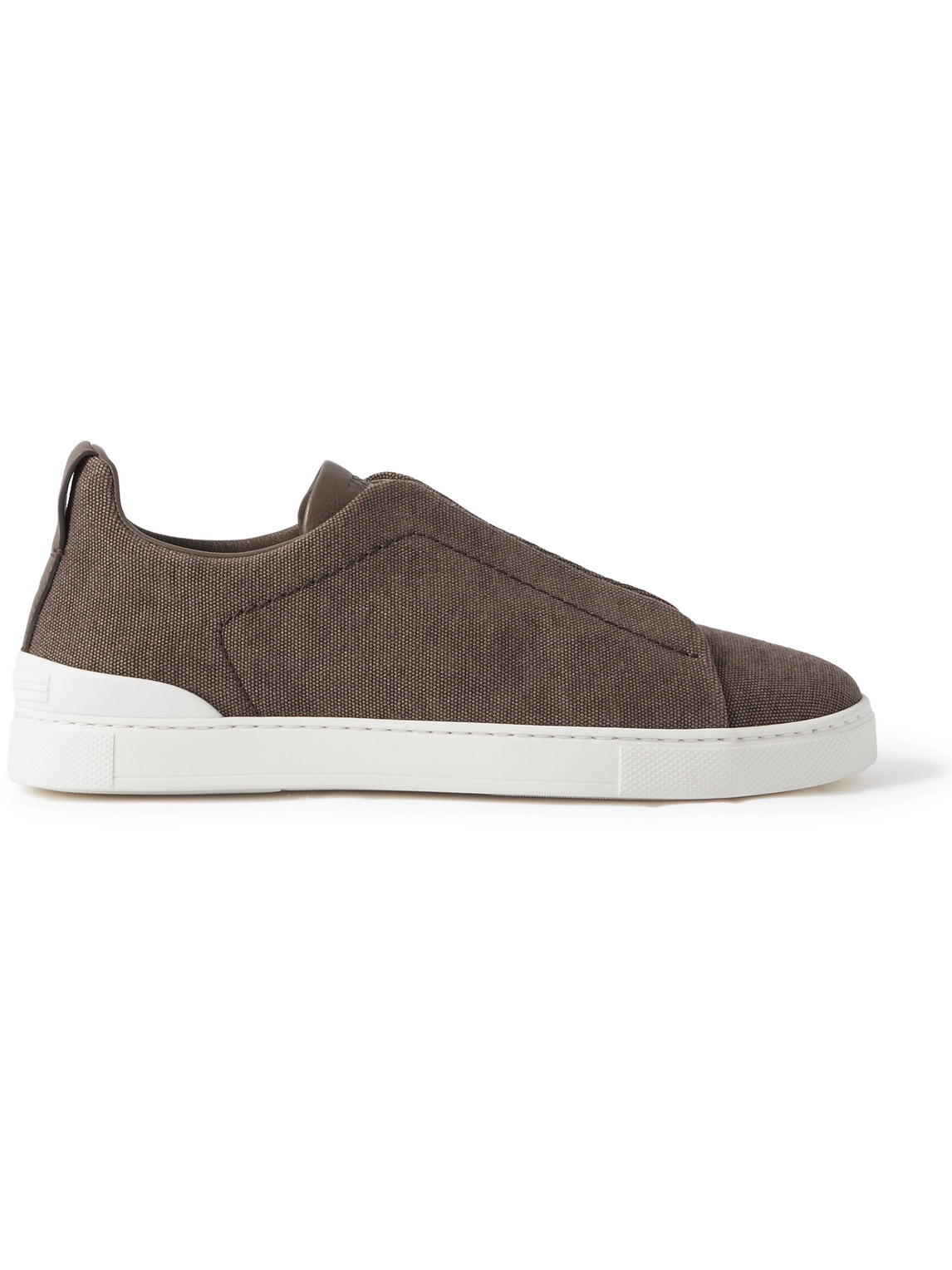 Zegna Triple Stitch Leather-trimmed Canvas Sneakers In Brown