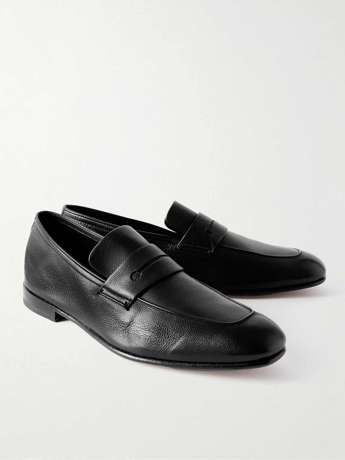 Shop Zegna L'asola Secondskin Full-grain Leather Penny Loafers In Black