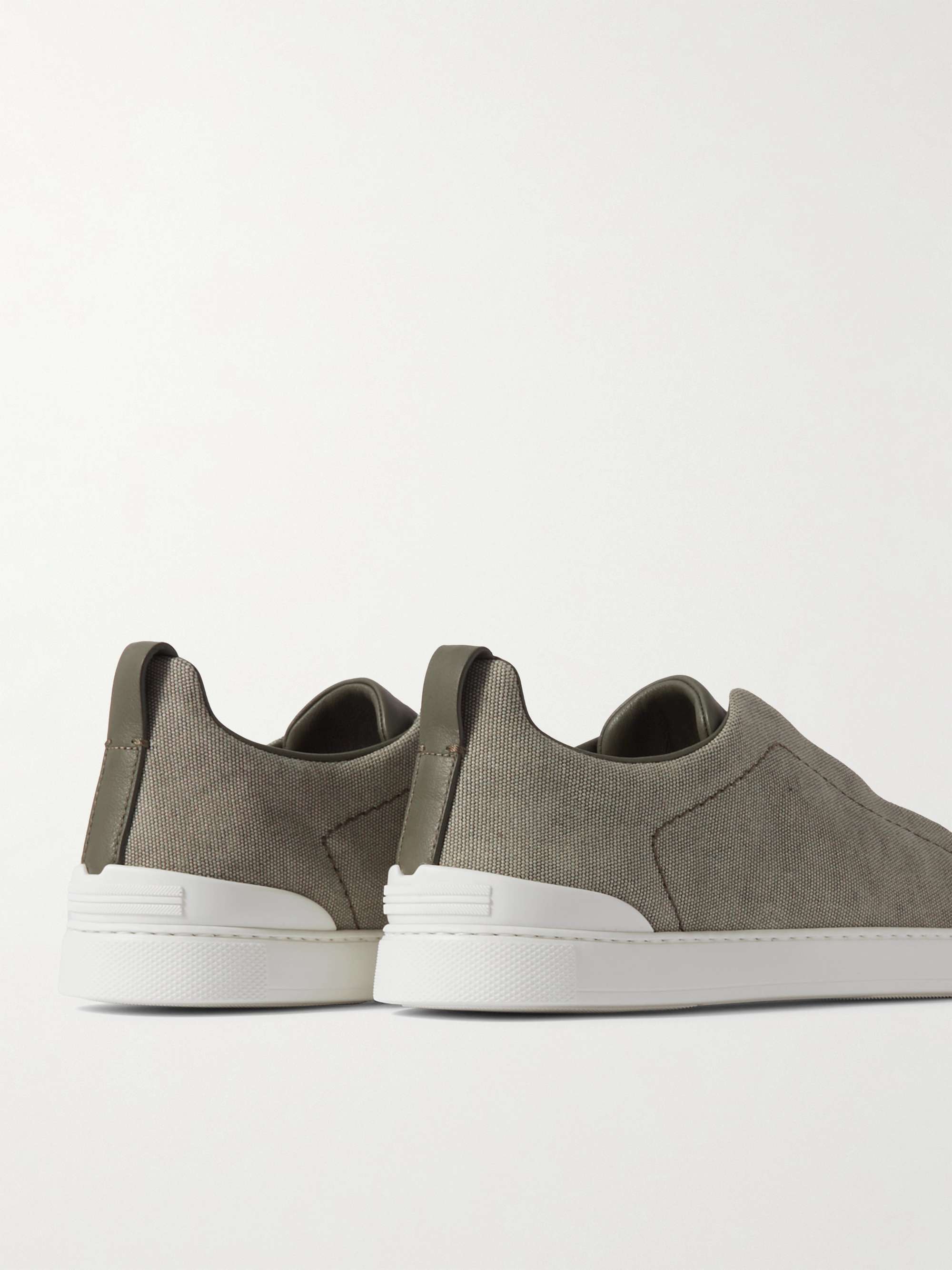 ZEGNA Leather-Trimmed Canvas Slip-On Sneakers