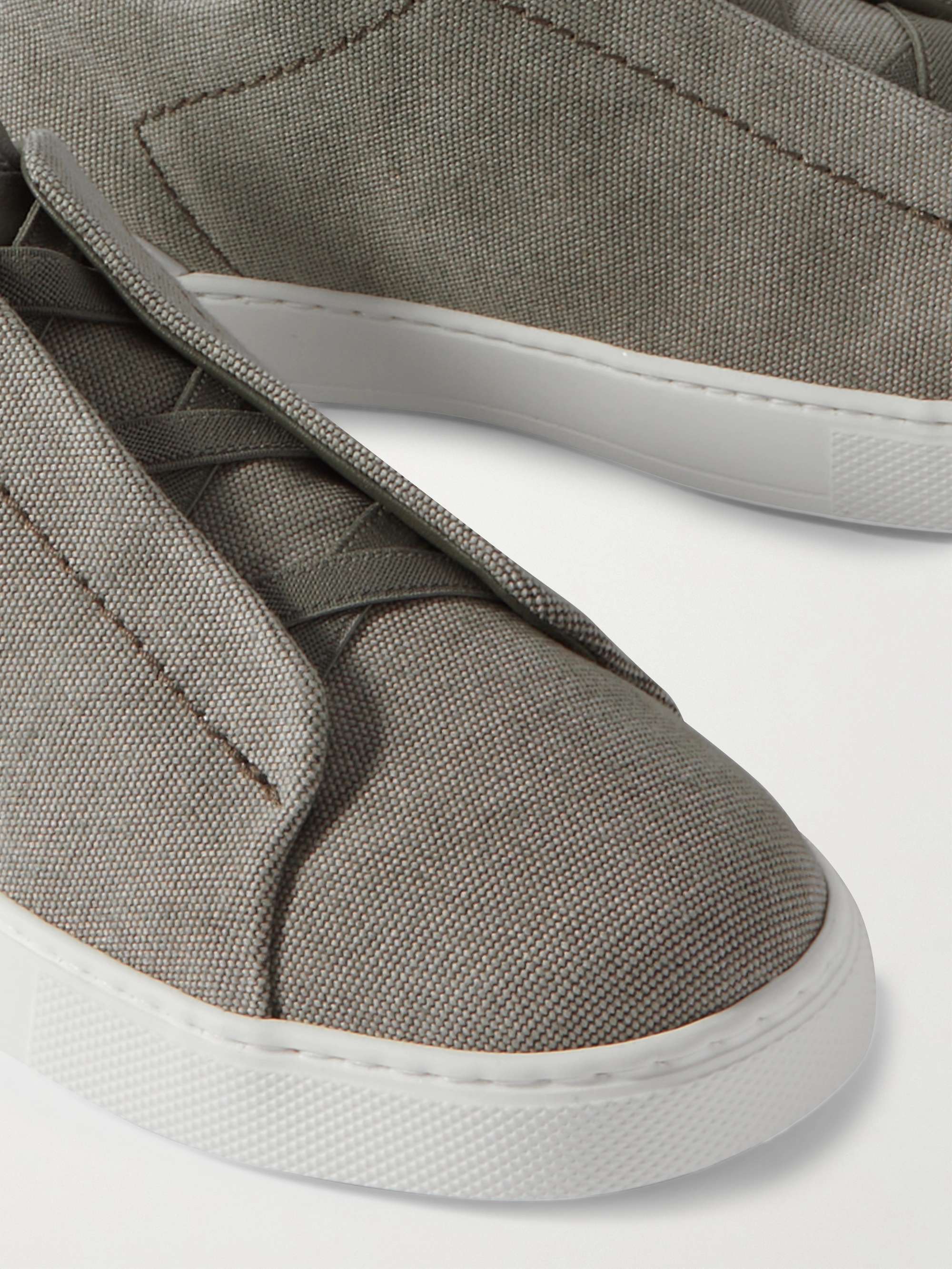 ZEGNA Leather-Trimmed Canvas Slip-On Sneakers