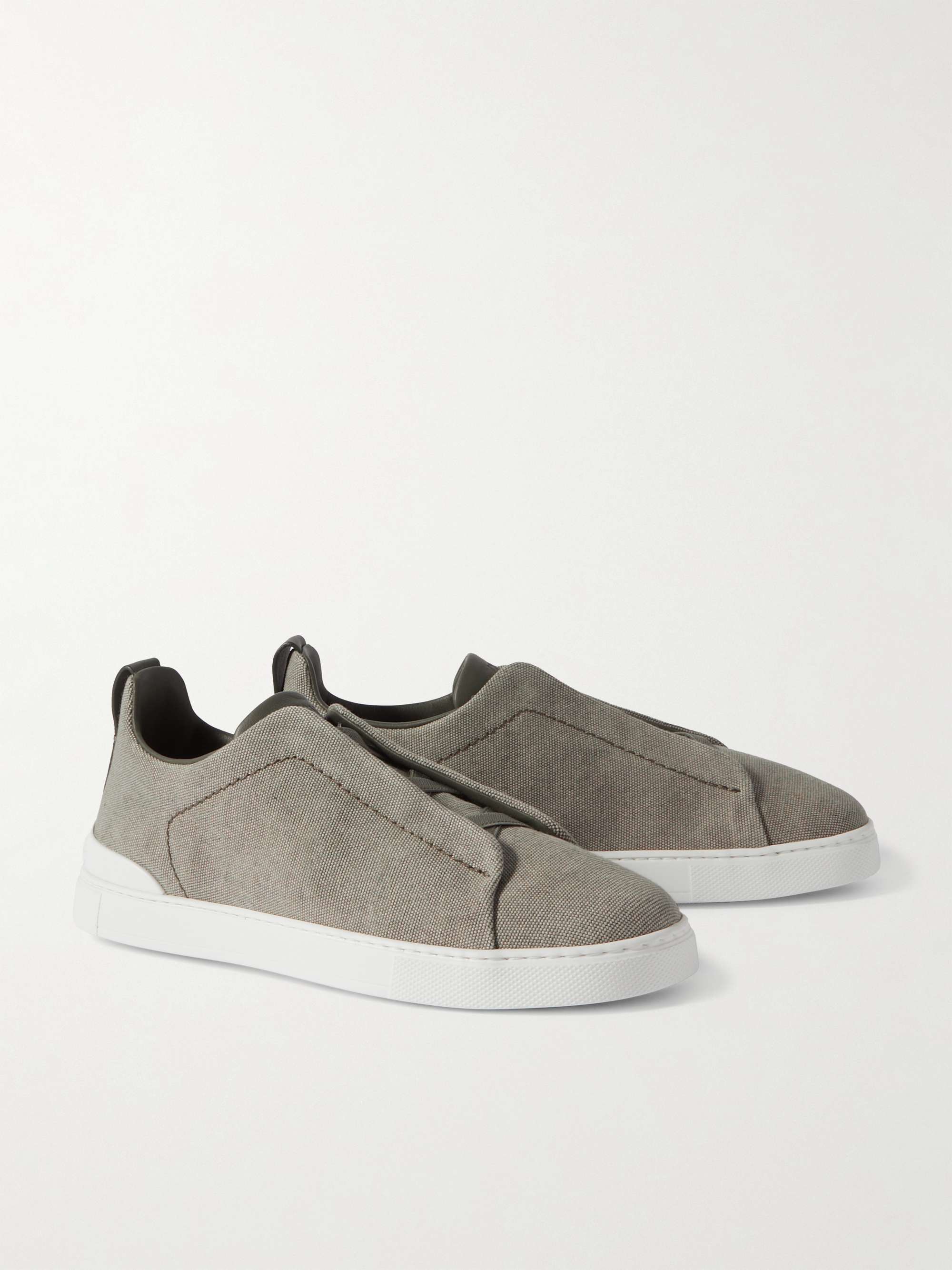 ZEGNA Leather-Trimmed Canvas Slip-On Sneakers