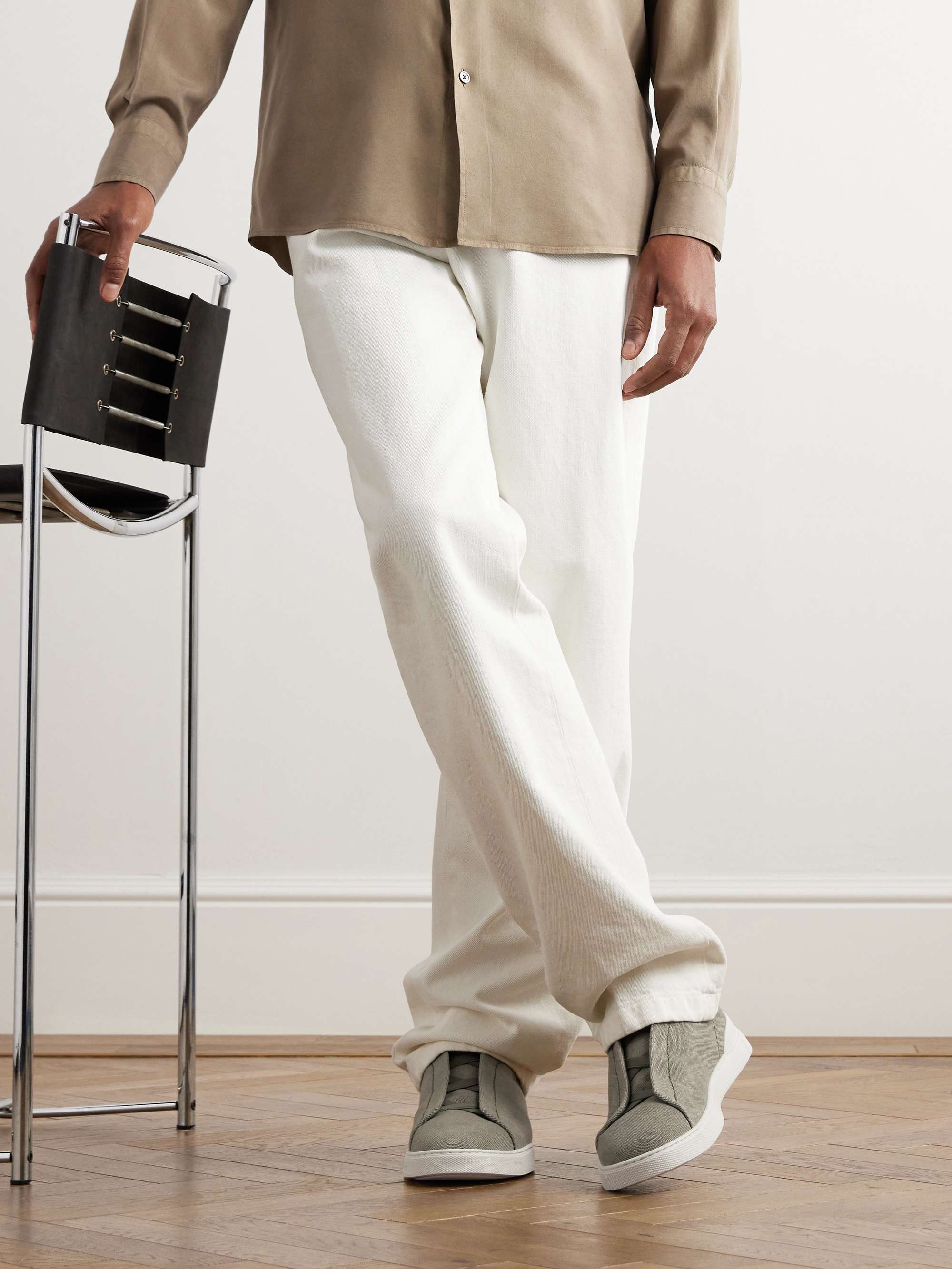 ZEGNA Leather-Trimmed Canvas Slip-On Sneakers