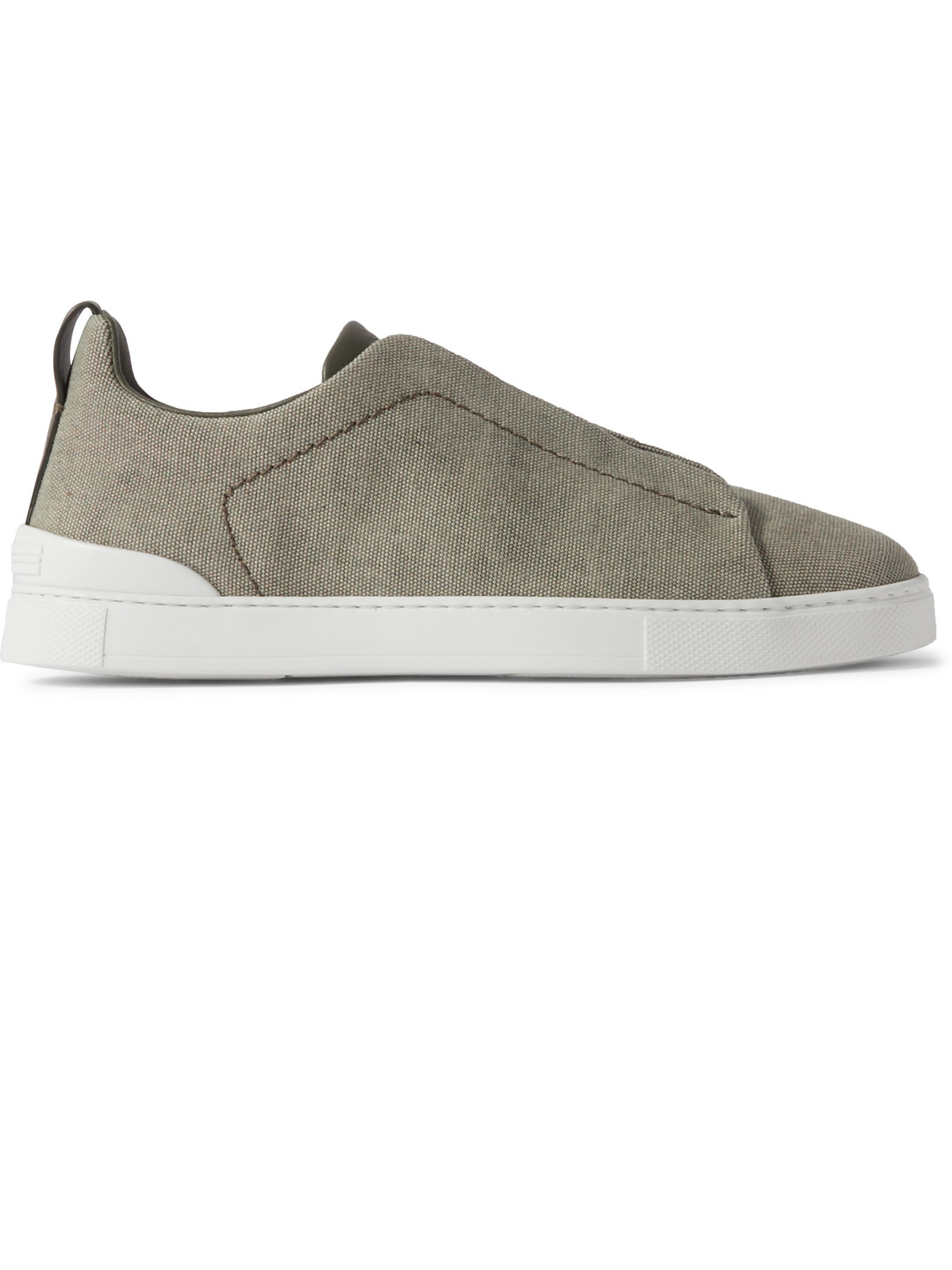 Zegna Triple Stitch Leather-trimmed Canvas Sneakers In Green