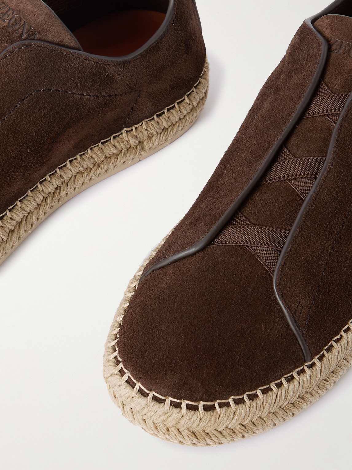 Shop Zegna Triple Stitch™ Leather-trimmed Suede Slip-on Sneakers In Brown