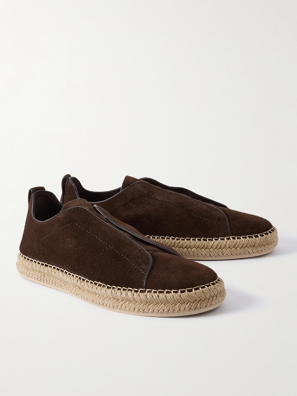 Shop Zegna Triple Stitch™ Leather-trimmed Suede Slip-on Sneakers In Brown