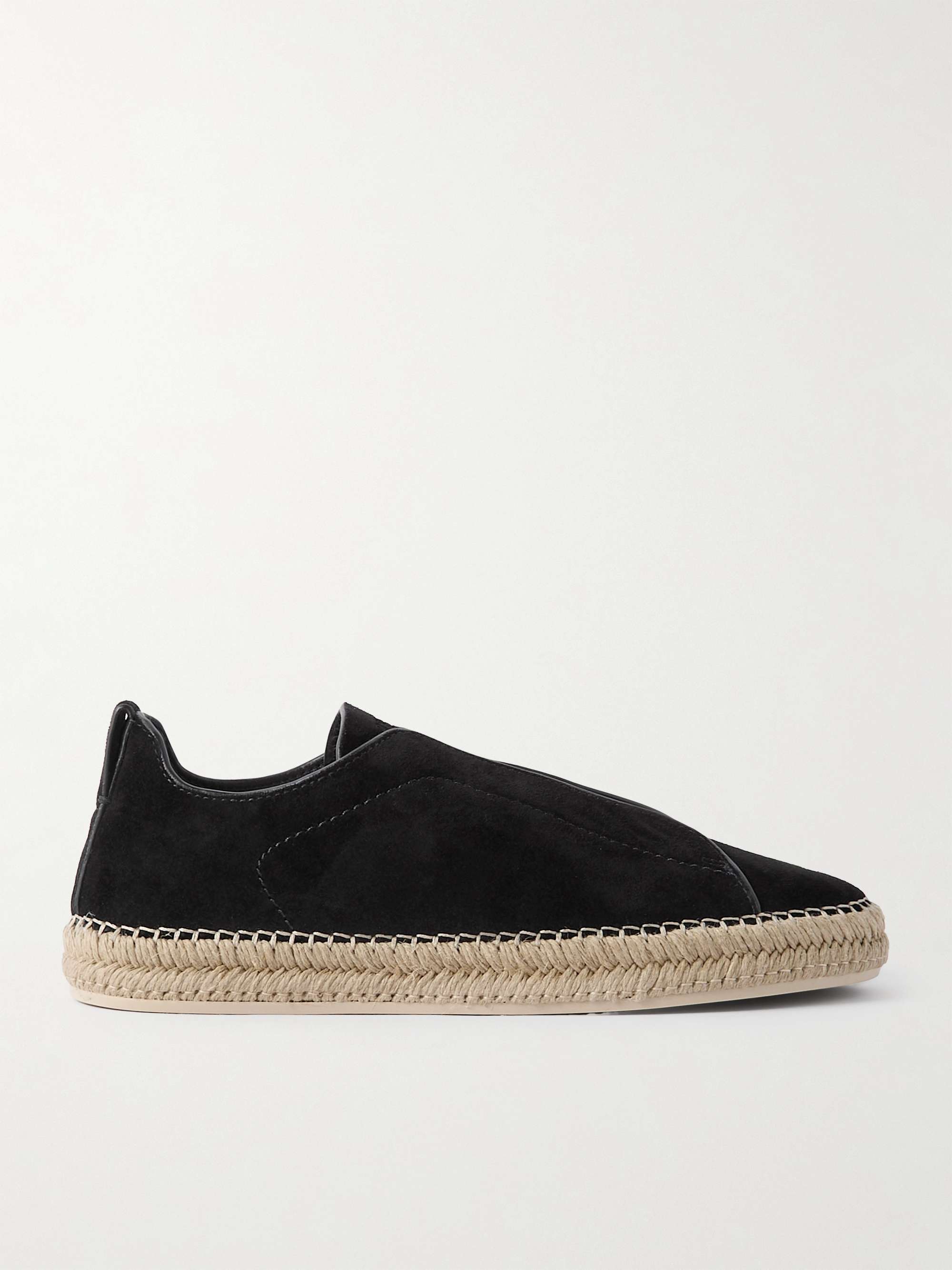 ZEGNA Triple Stitch Leather Trimmed Suede Slip On Sneakers for Men MR PORTER