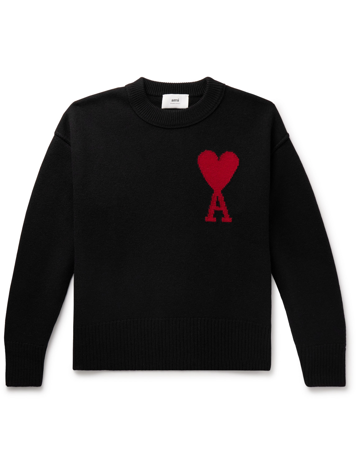 Shop Ami Alexandre Mattiussi Adc Logo-intarsia Virgin Wool Sweater In Black