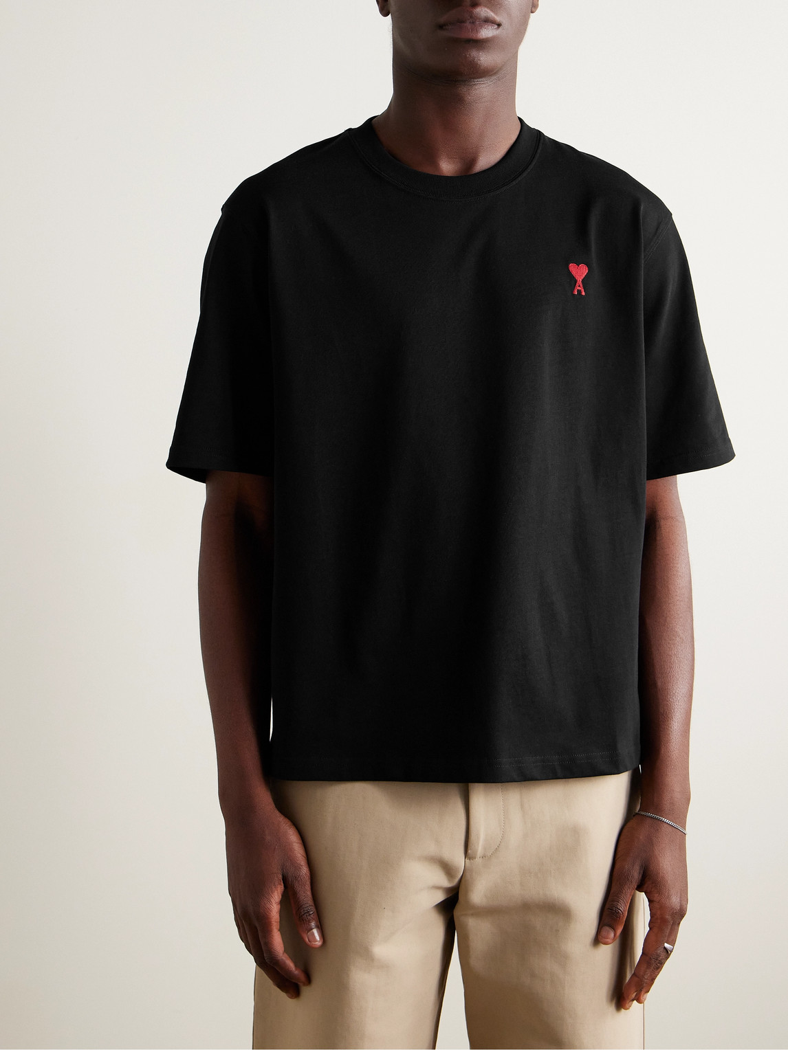 Ami Alexandre Mattiussi Logo-embroidered Organic Cotton-jersey T-shirt In Black
