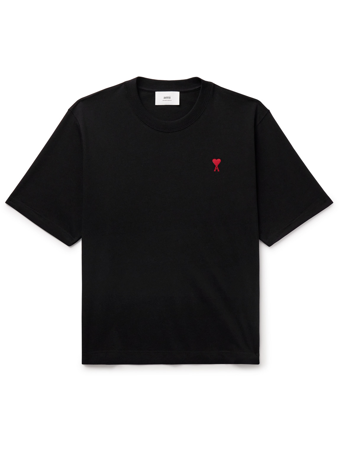 Ami Alexandre Mattiussi Logo-embroidered Organic Cotton-jersey T-shirt In Black