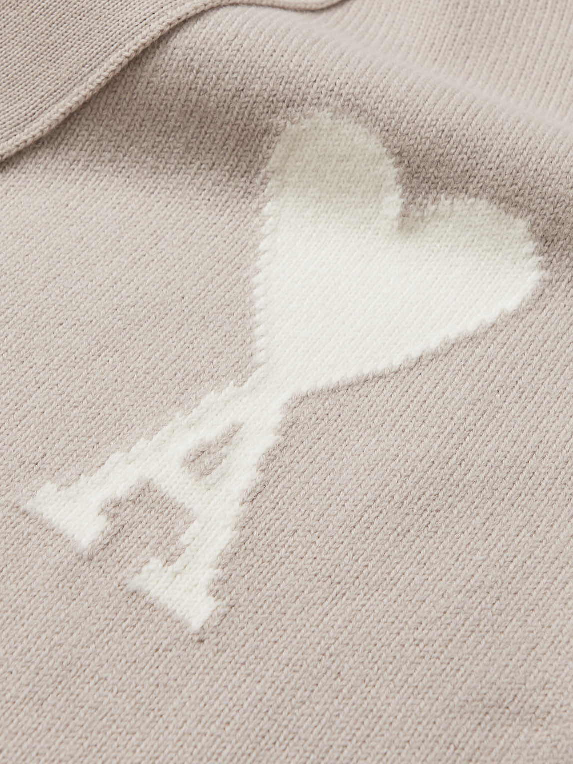 Shop Ami Alexandre Mattiussi Logo-intarsia Virgin Wool Cardigan In Neutrals