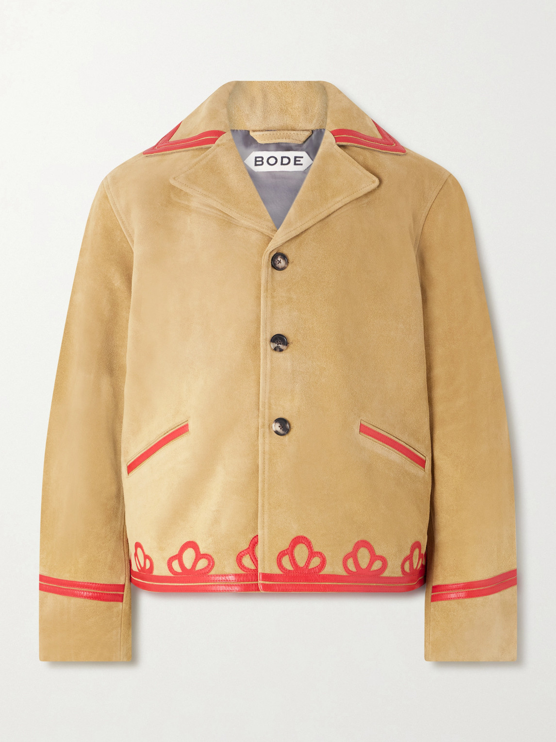 Bode Trefoil Leather-trimmed Suede Jacket In Brown