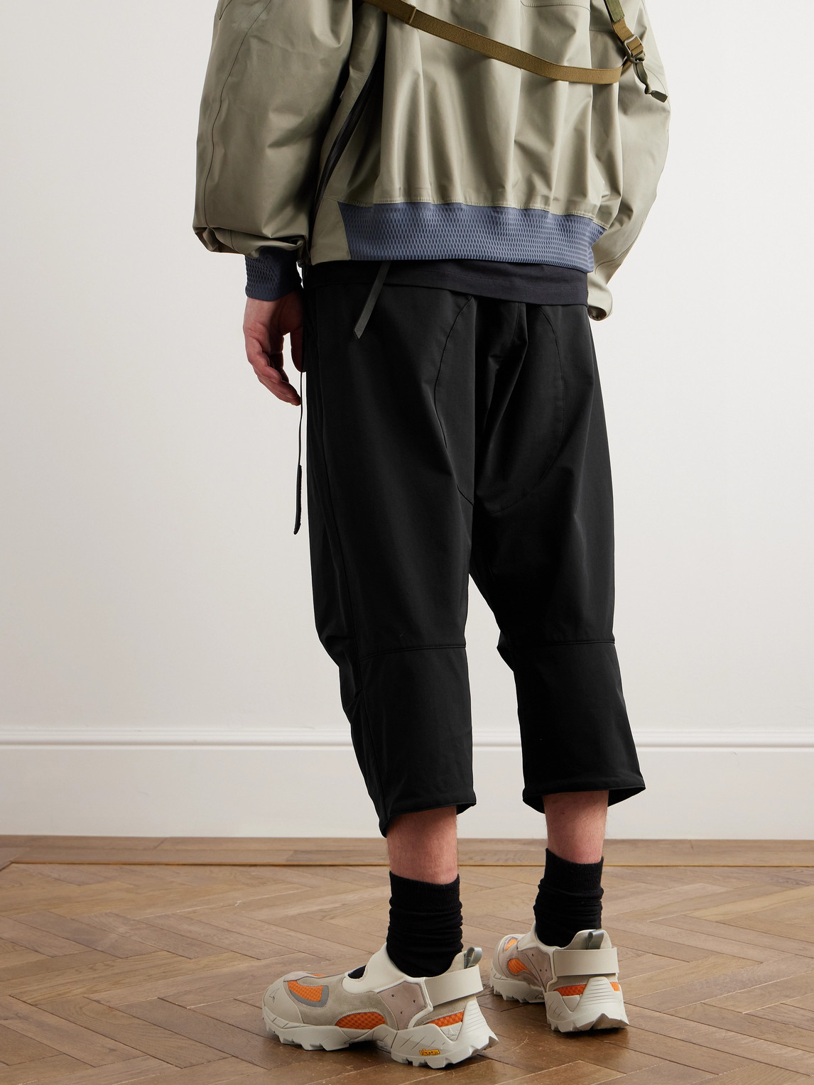 Shop Acronym P17-ds Cropped Spiked Belted Schoeller® Dryskin™ Trousers In Black
