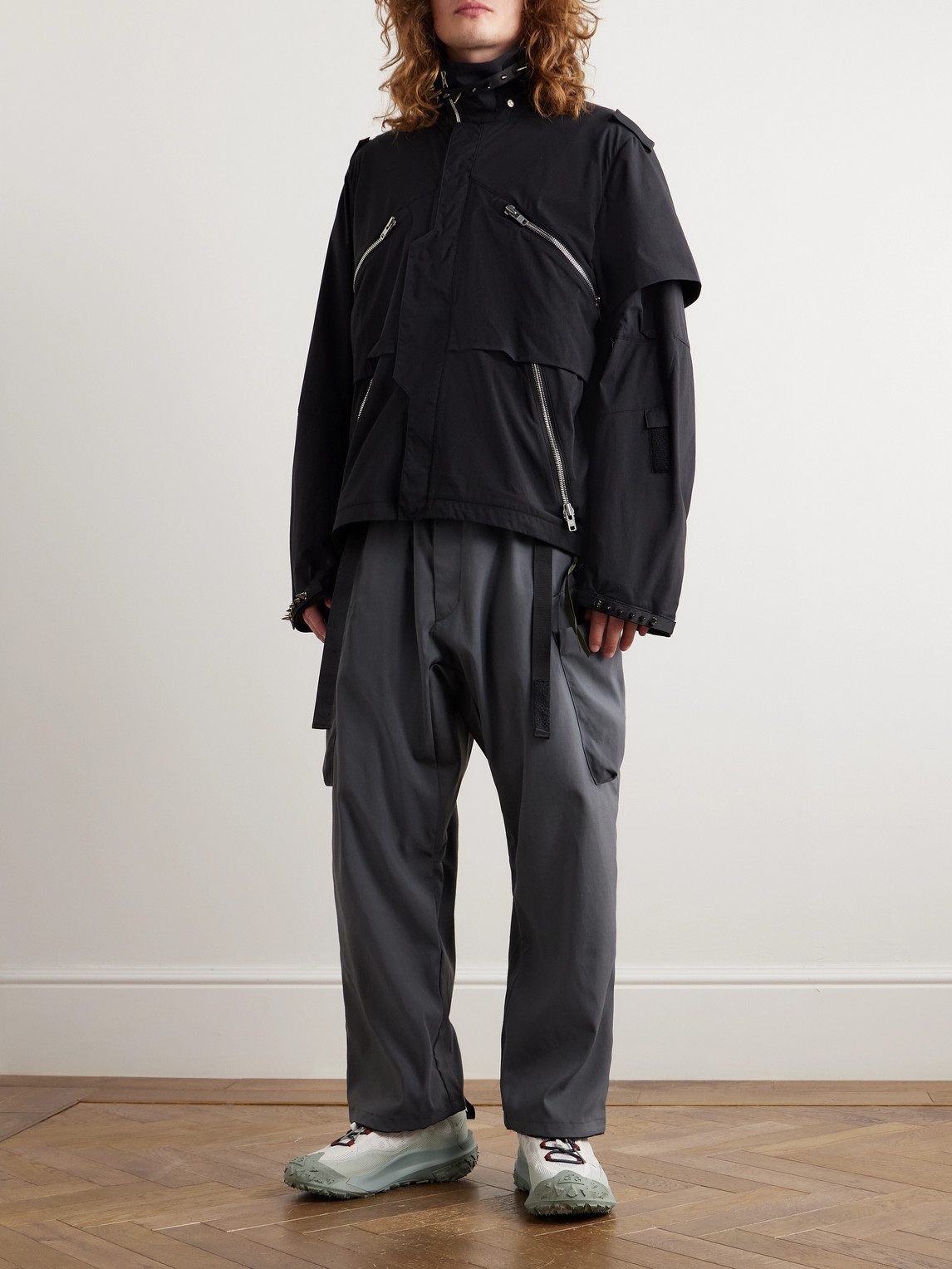 Shop Acronym J1wb-e Spiked Nylon-blend Hooded Jacket In Black