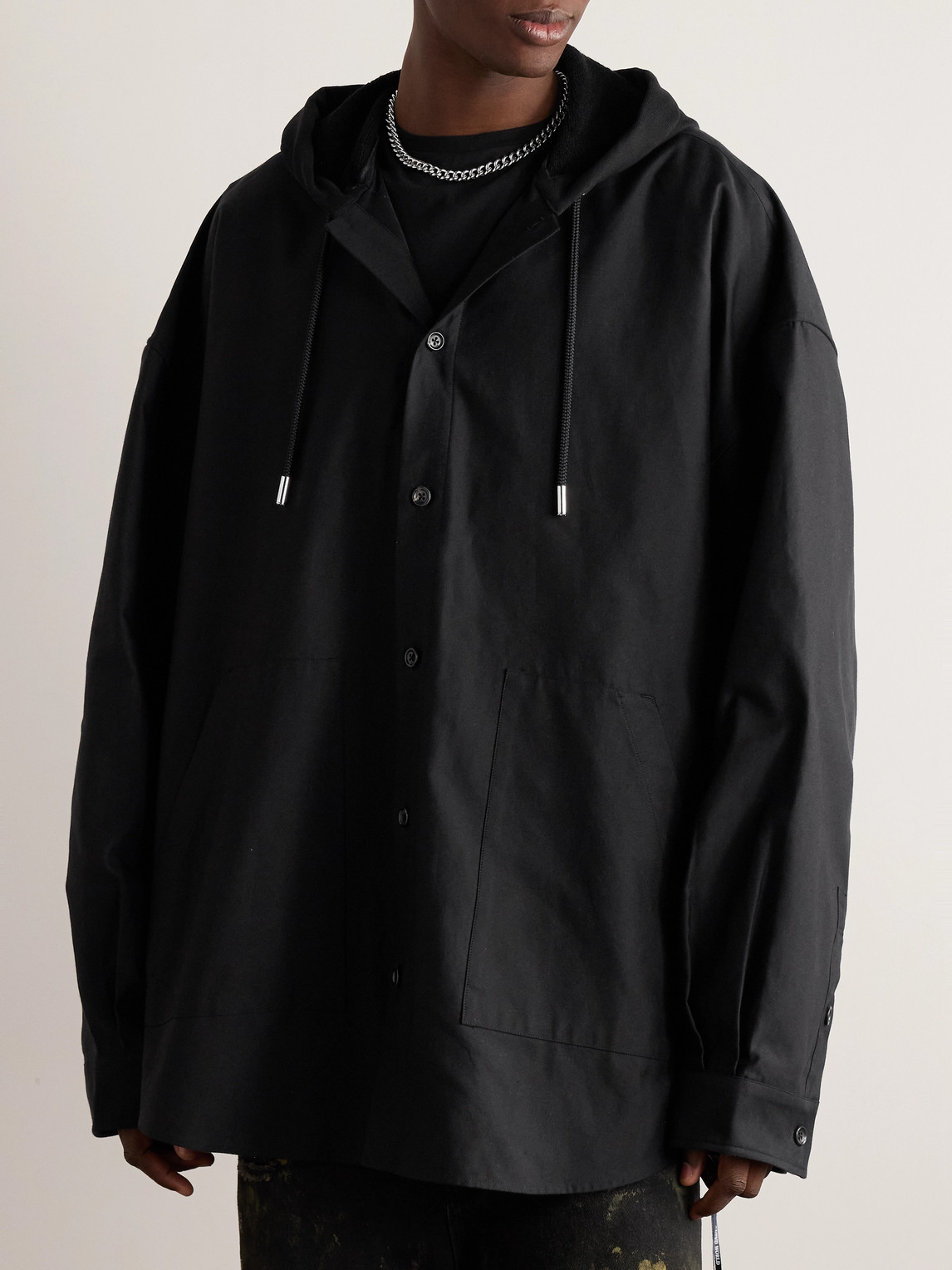 Shop Mastermind Japan Oversized Logo-embroidered Jersey-trimmed Cotton-canvas Hooded Overshirt In Black