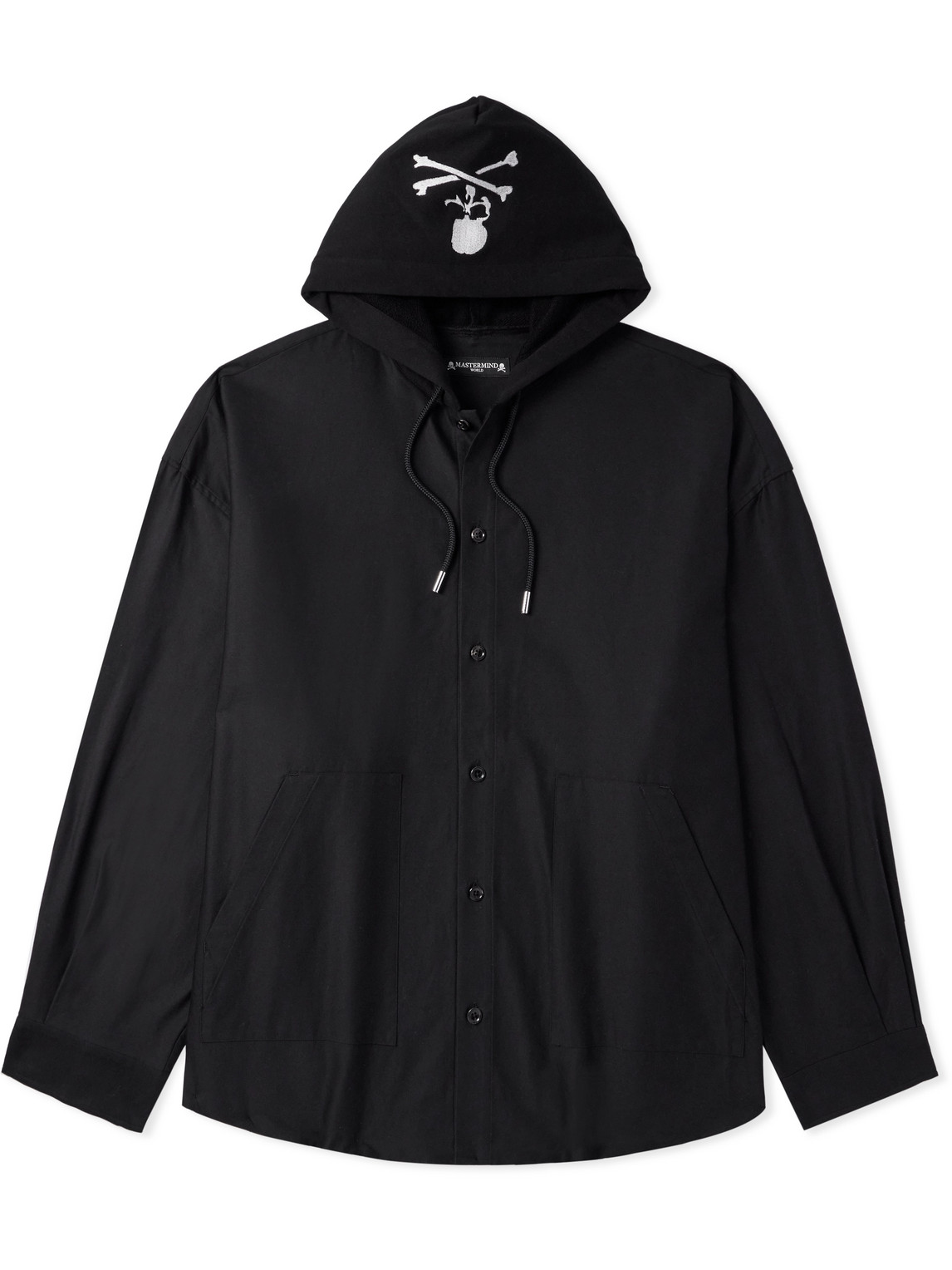 Mastermind Japan Oversized Logo-embroidered Jersey-trimmed Cotton-canvas Hooded Overshirt In Black