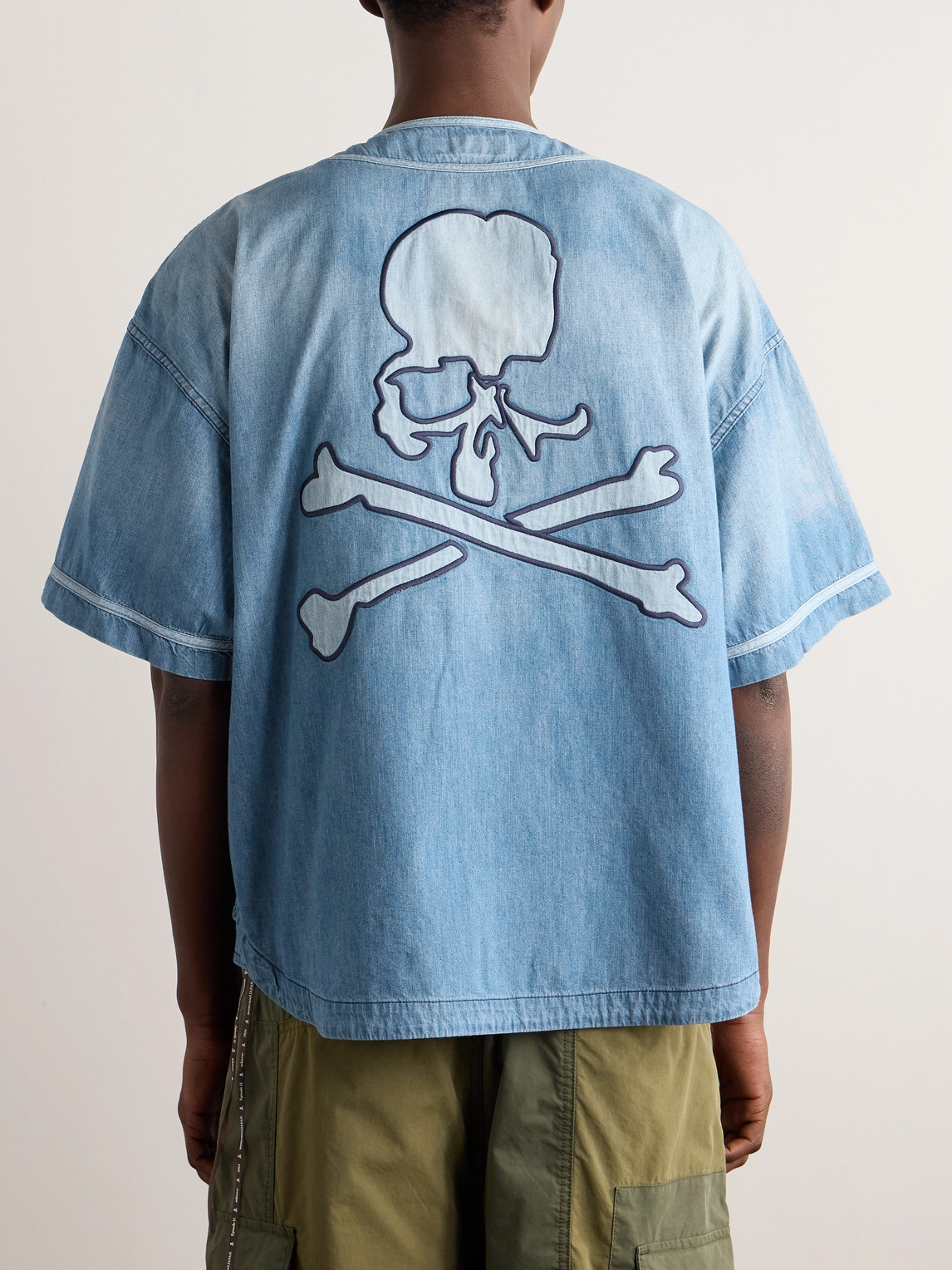 Shop Mastermind Japan Logo-appliquéd Denim Shirt In Blue