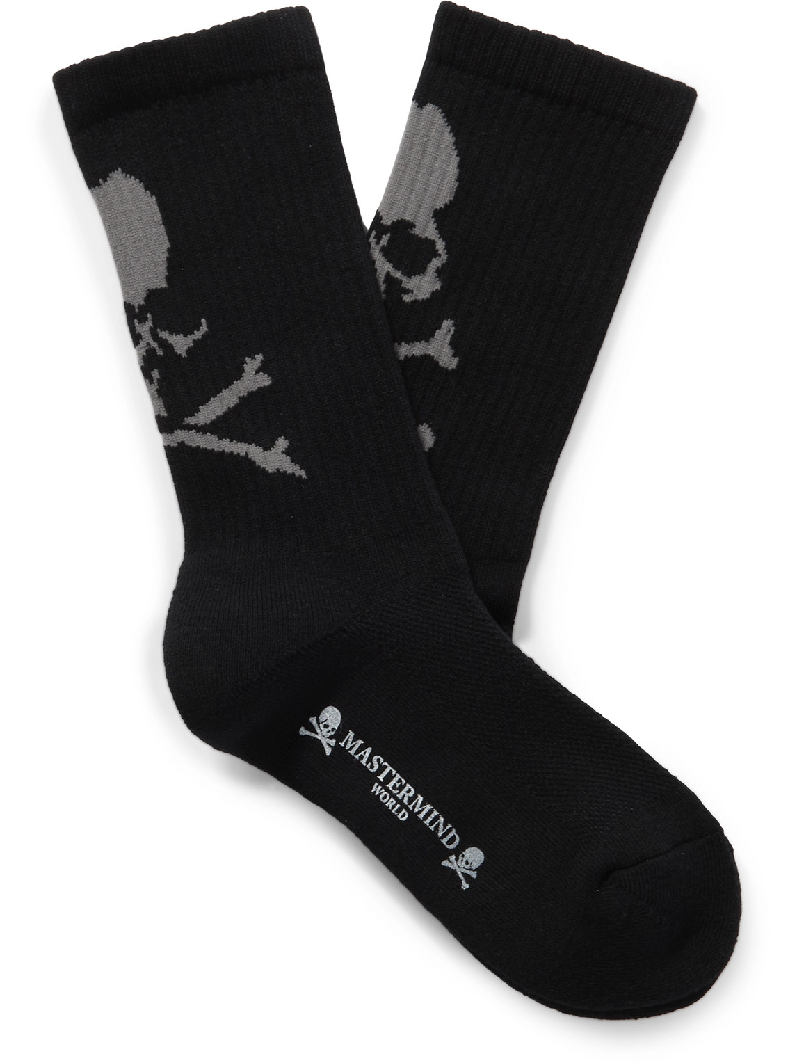 Mastermind Japan Logo-jacquard Ribbed Cotton-blend Socks In Black